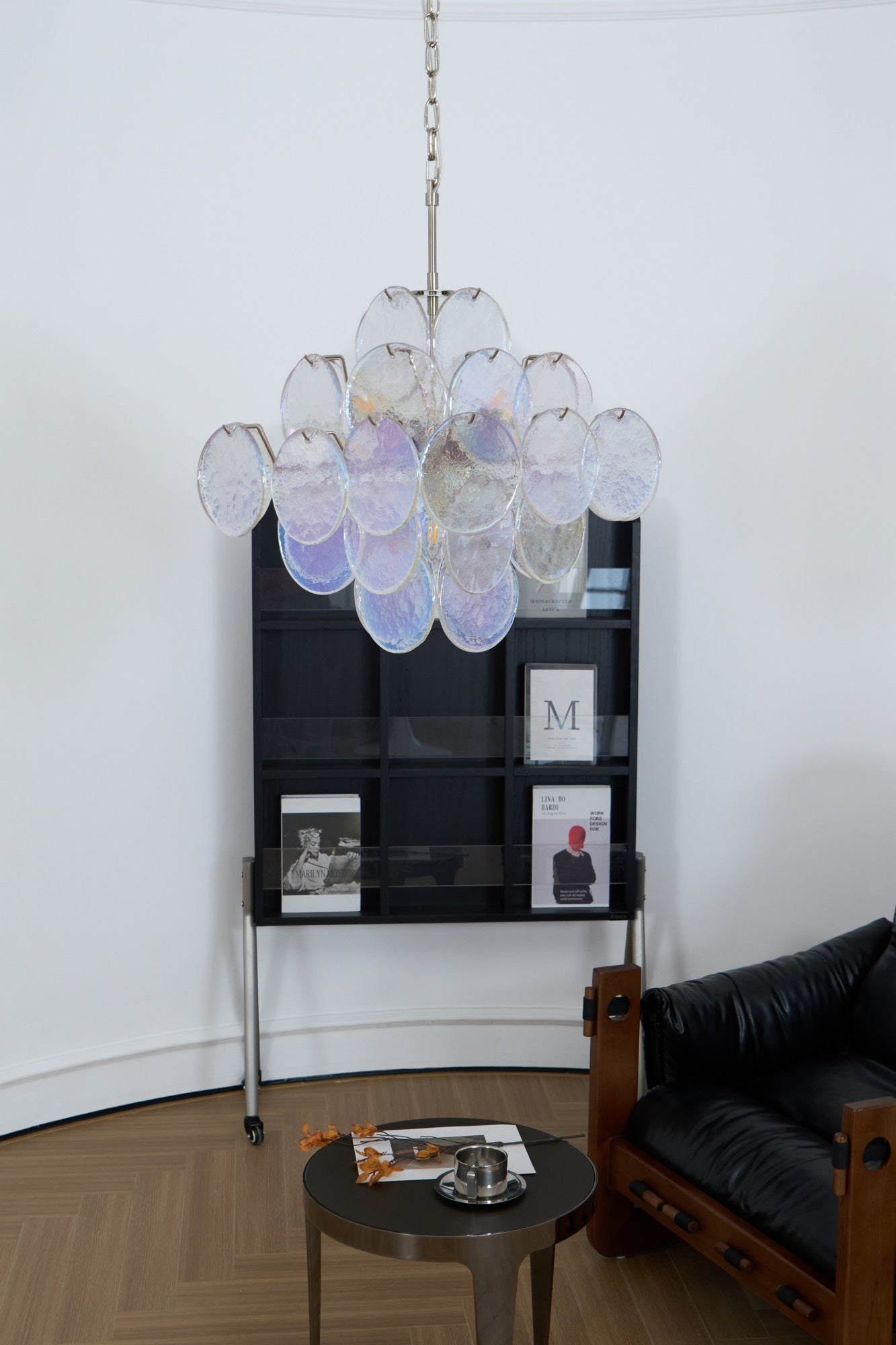 Aurora Chandelier Iridescent Murano Disc Layered-Neutral Decor
