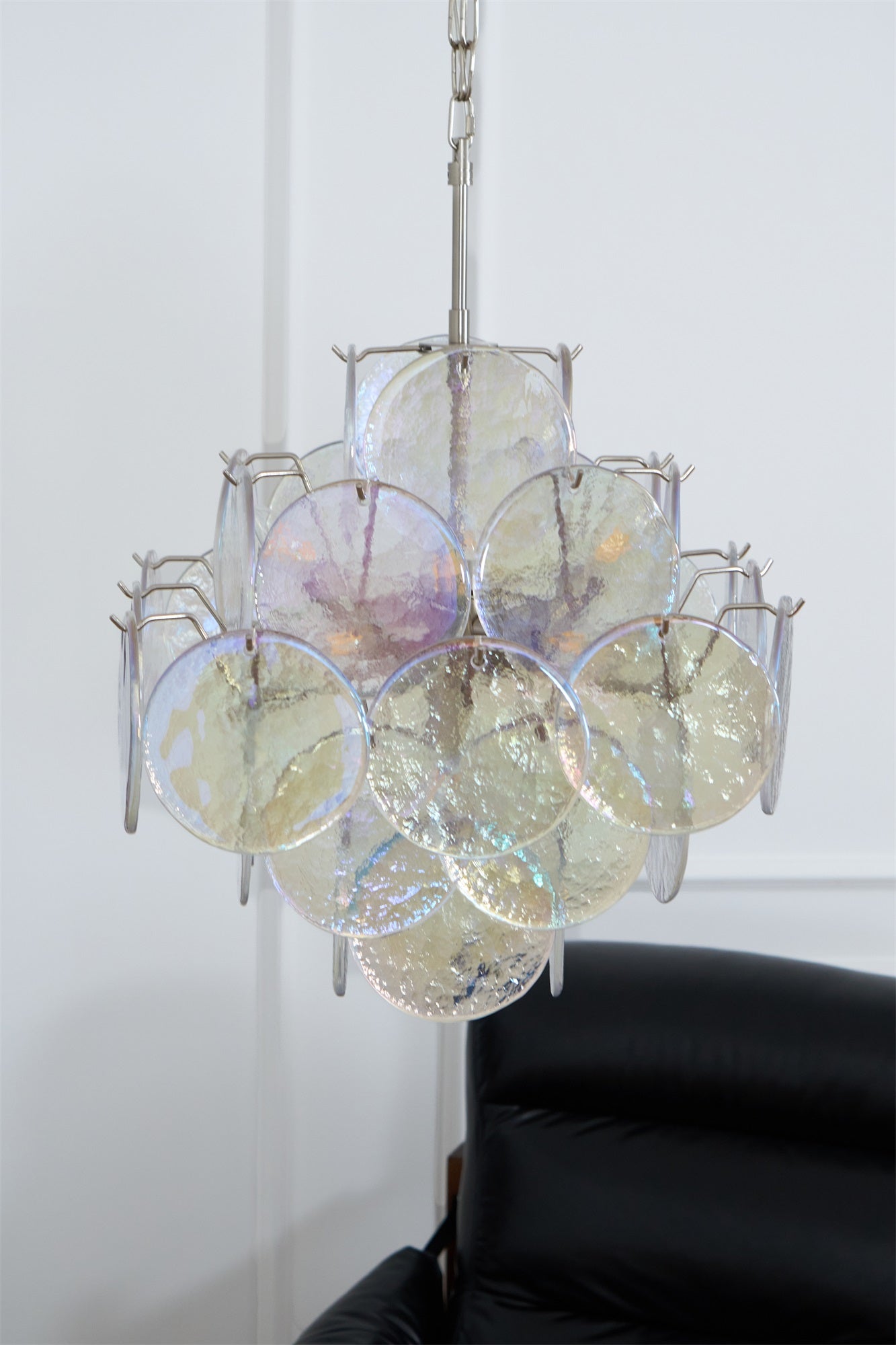 Aurora Chandelier Iridescent Murano Disc Layered-Neutral Decor