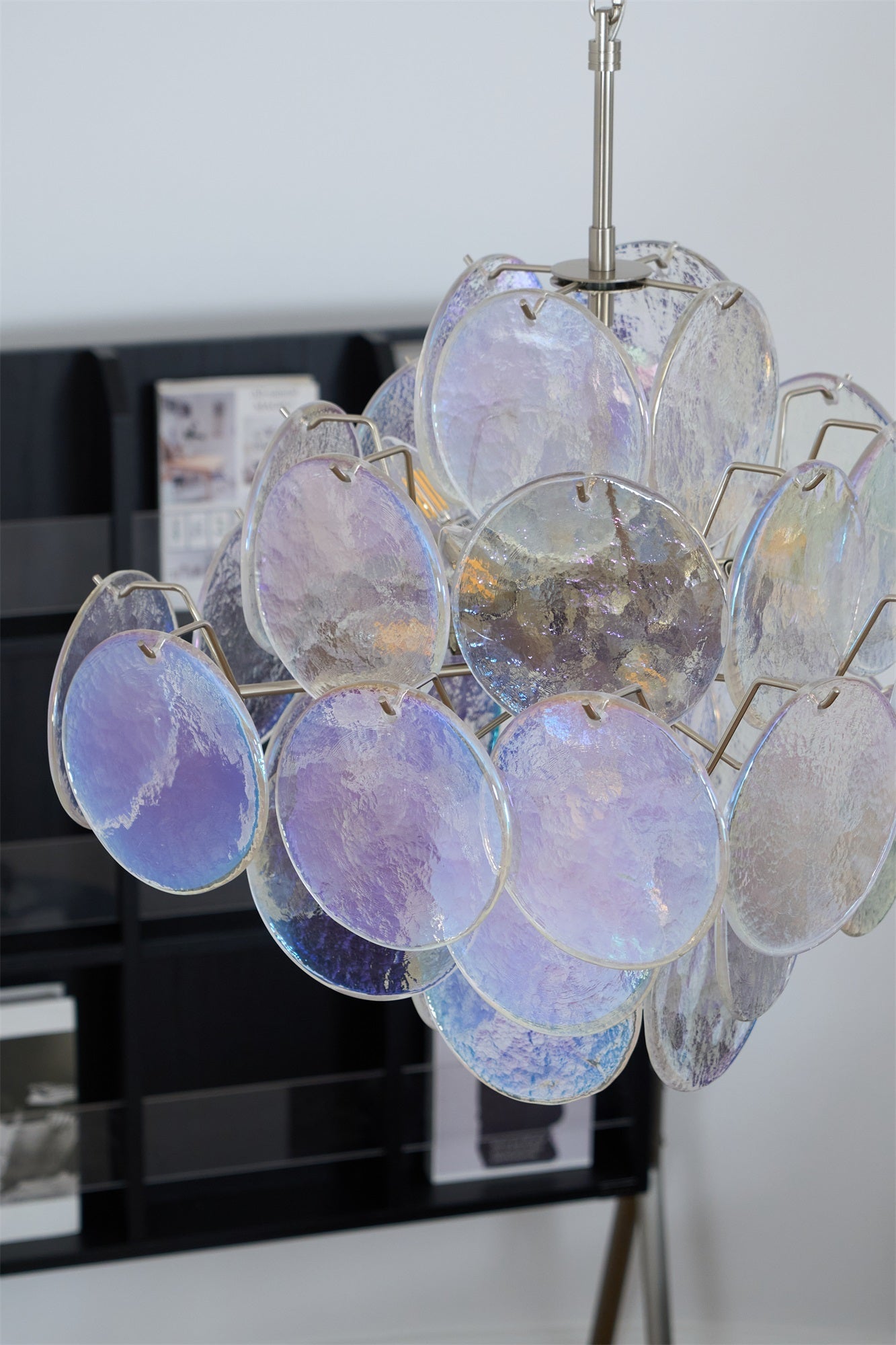 Aurora Chandelier Iridescent Murano Disc Layered-Neutral Decor