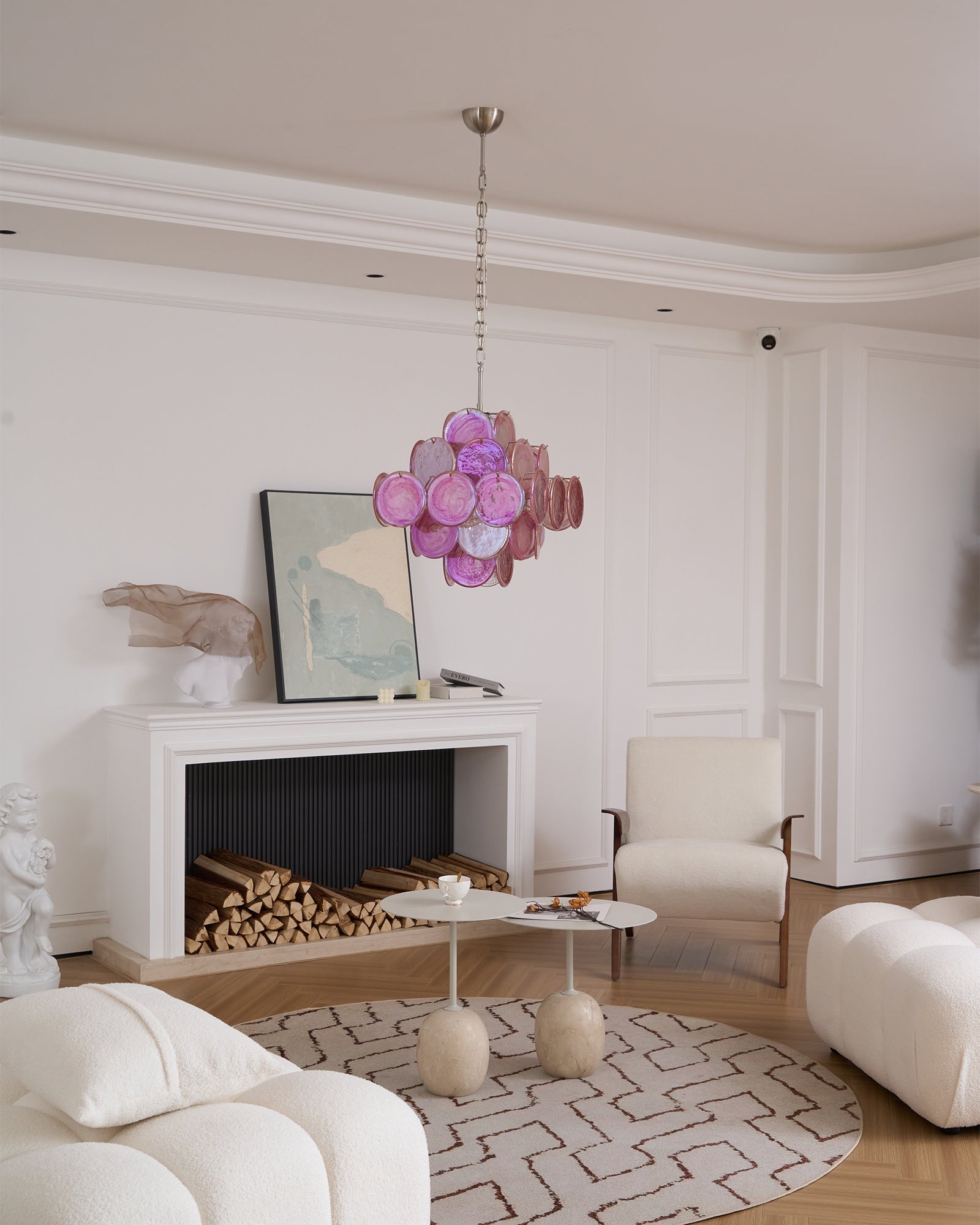 Aurora Chandelier Pink Glass Disc Layered Romantic-Neutral Decor