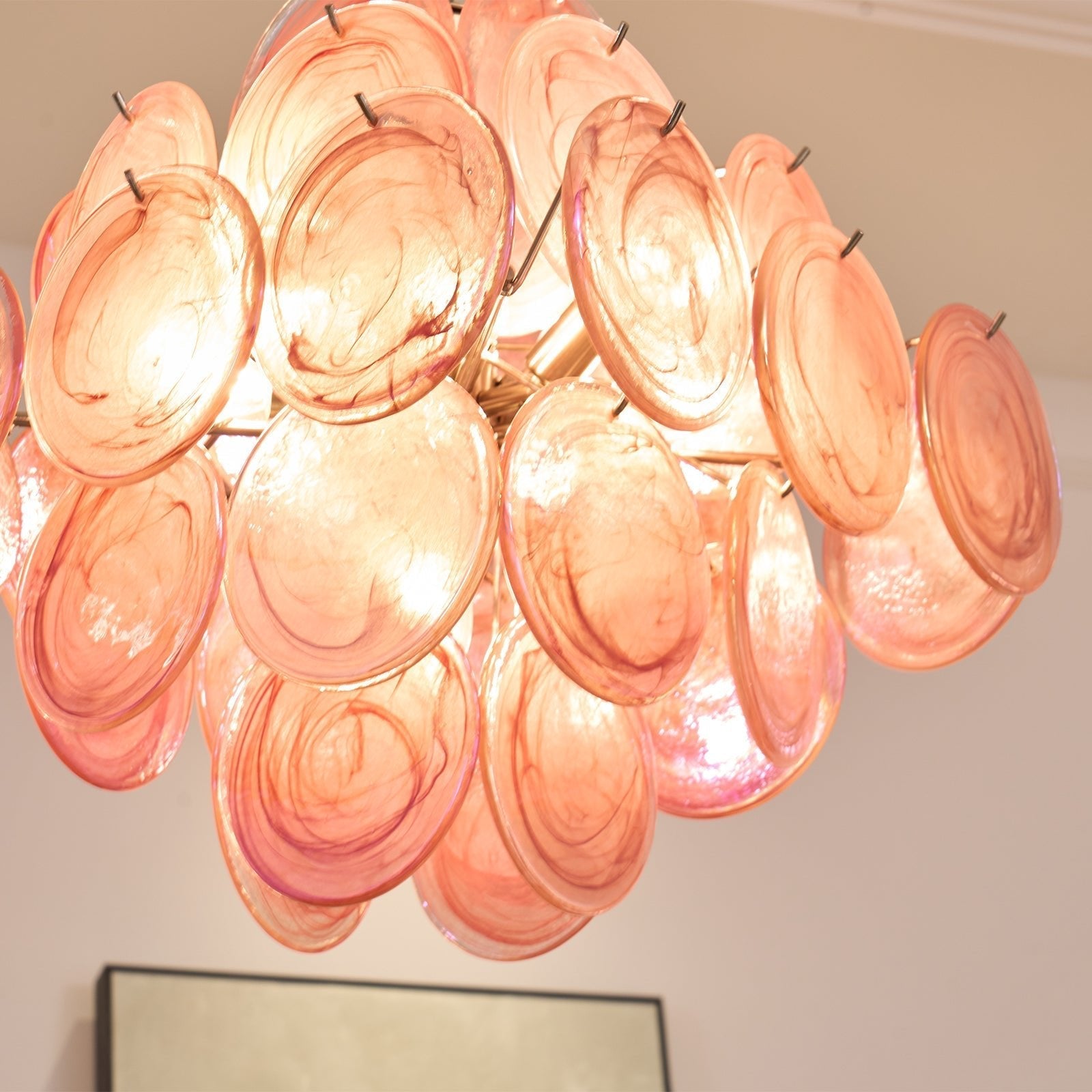 Aurora Chandelier Pink Glass Disc Layered Romantic-Neutral Decor