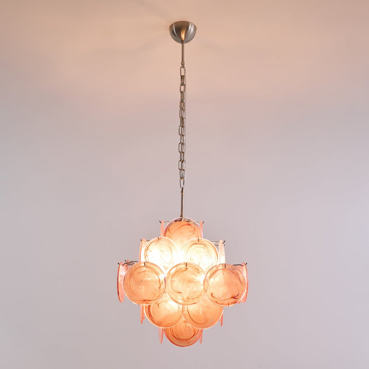 Aurora Chandelier Pink Glass Disc Layered Romantic-Neutral Decor