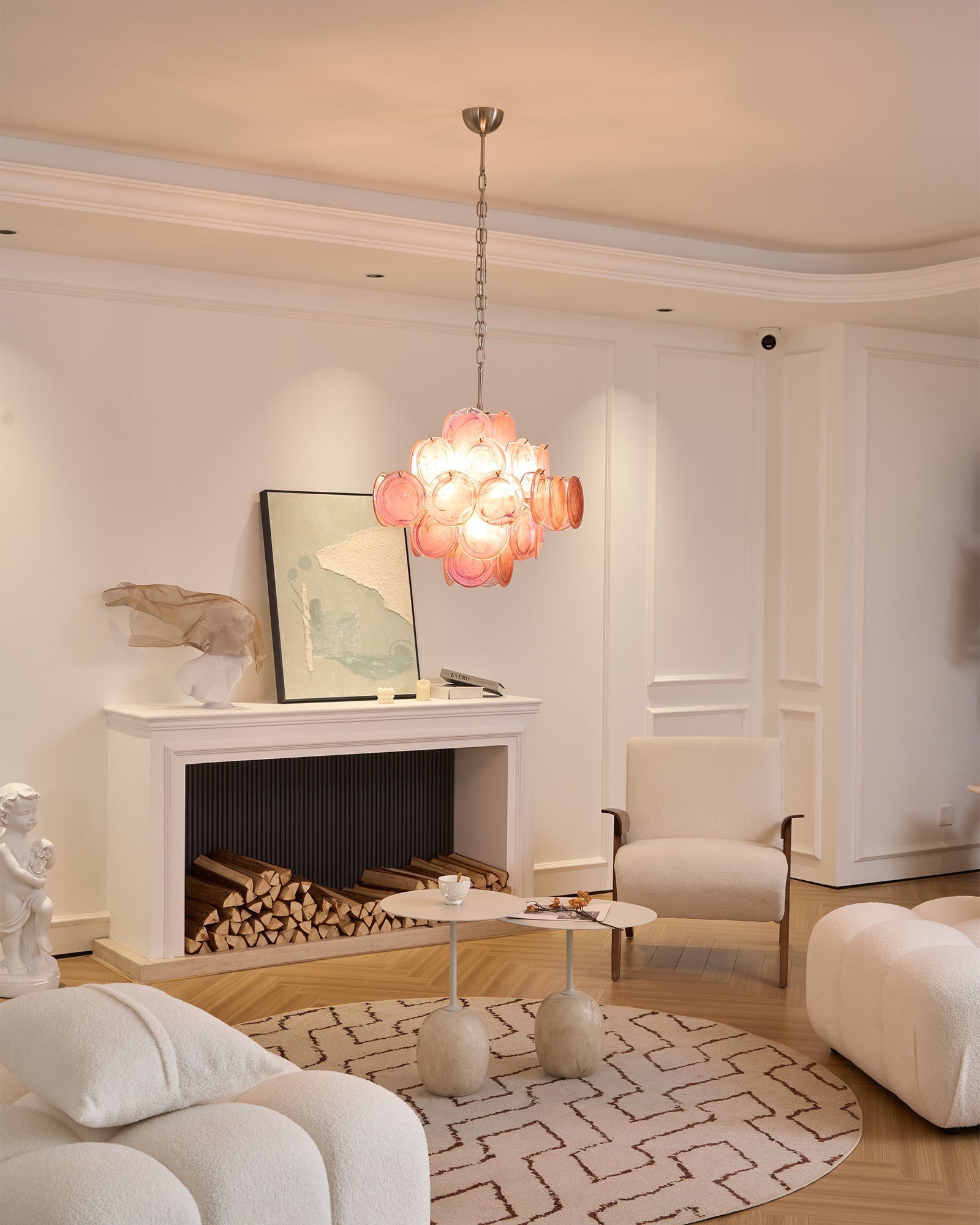 Aurora Chandelier Pink Glass Disc Layered Romantic-Neutral Decor