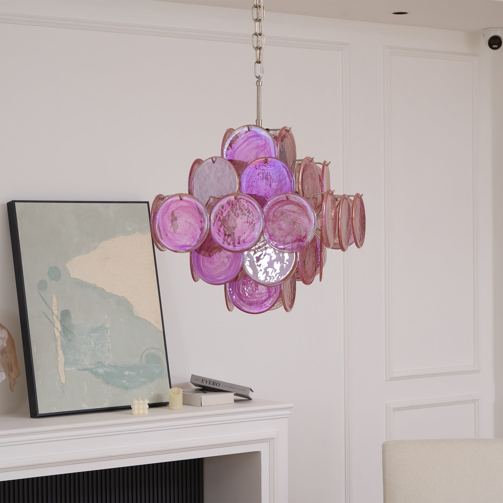 Aurora Chandelier Pink Glass Disc Layered Romantic-Neutral Decor