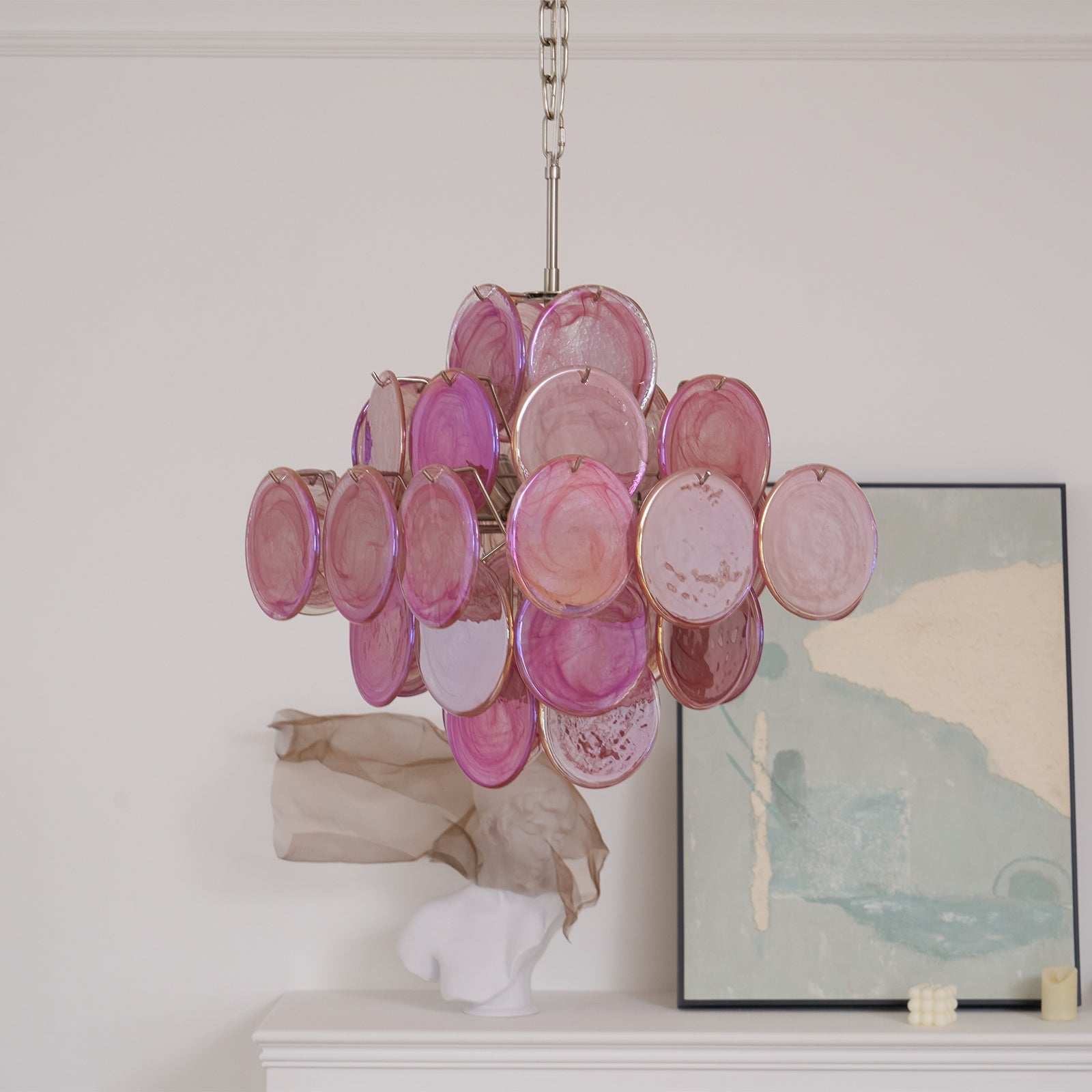 Aurora Chandelier Pink Glass Disc Layered Romantic-Neutral Decor