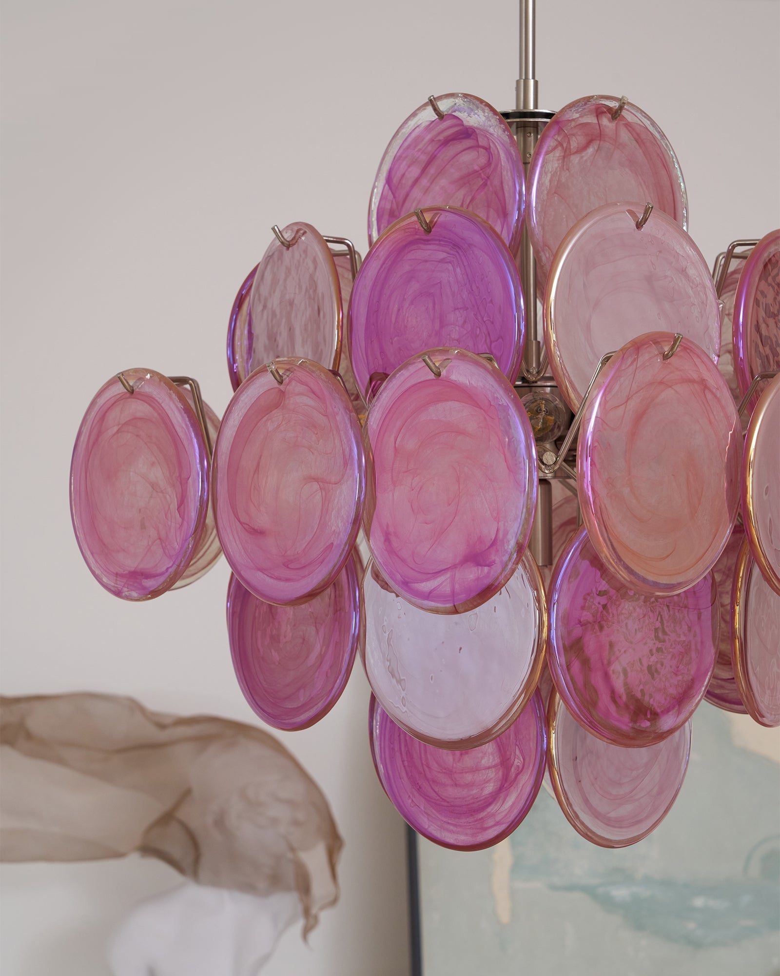 Aurora Chandelier Pink Glass Disc Layered Romantic-Neutral Decor