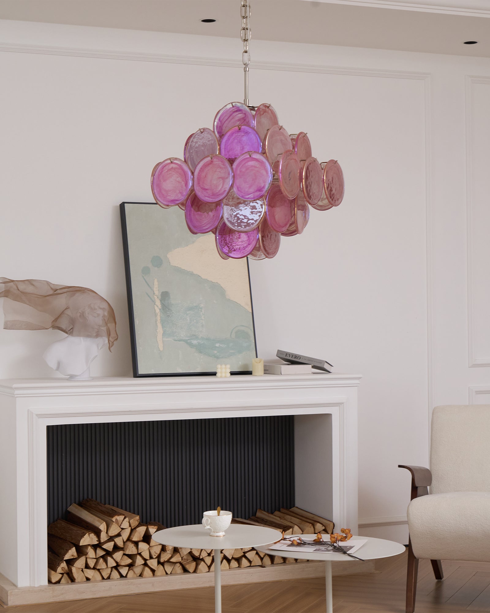 Aurora Chandelier Pink Glass Disc Layered Romantic-Neutral Decor