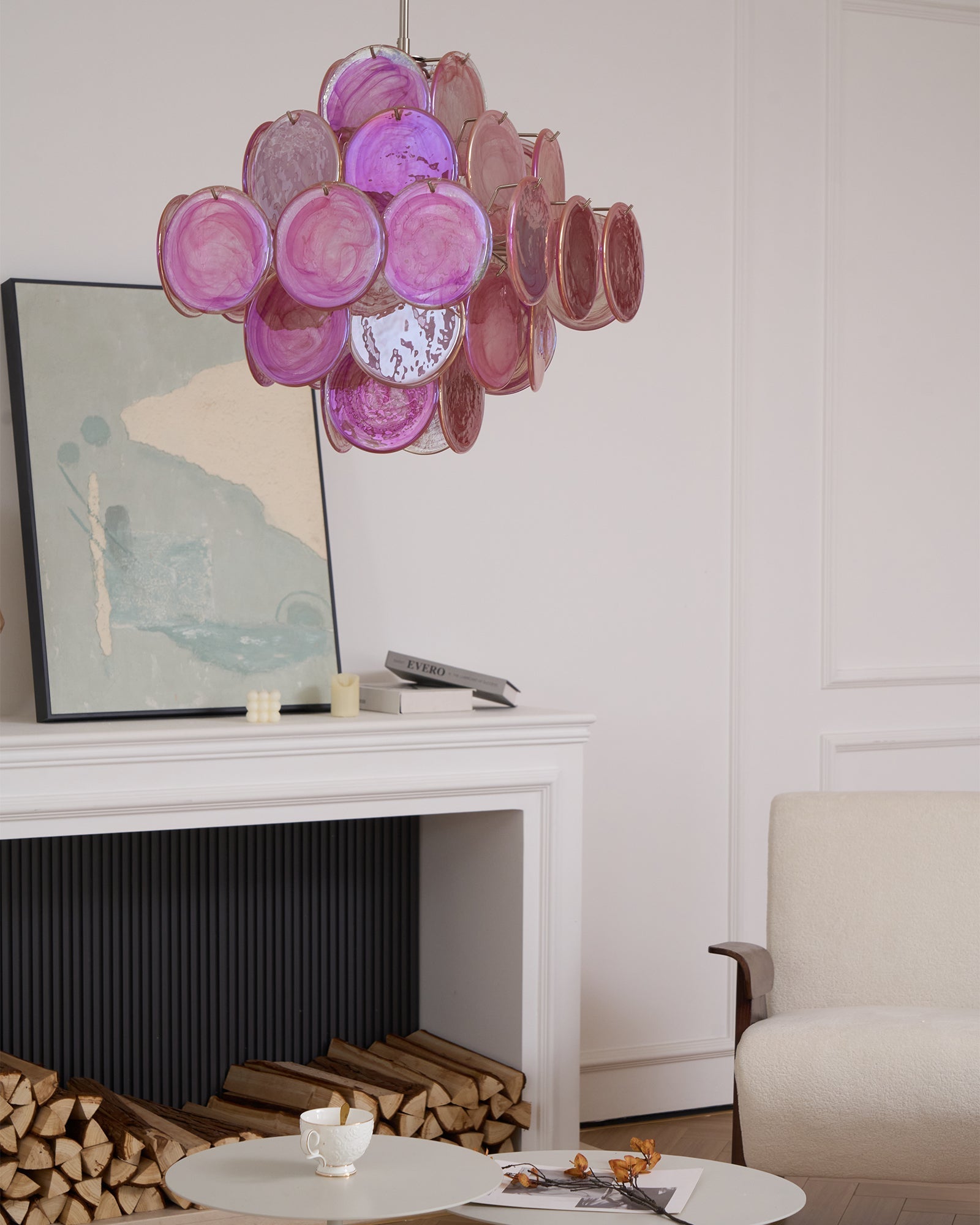 Aurora Chandelier Pink Glass Disc Layered Romantic-Neutral Decor