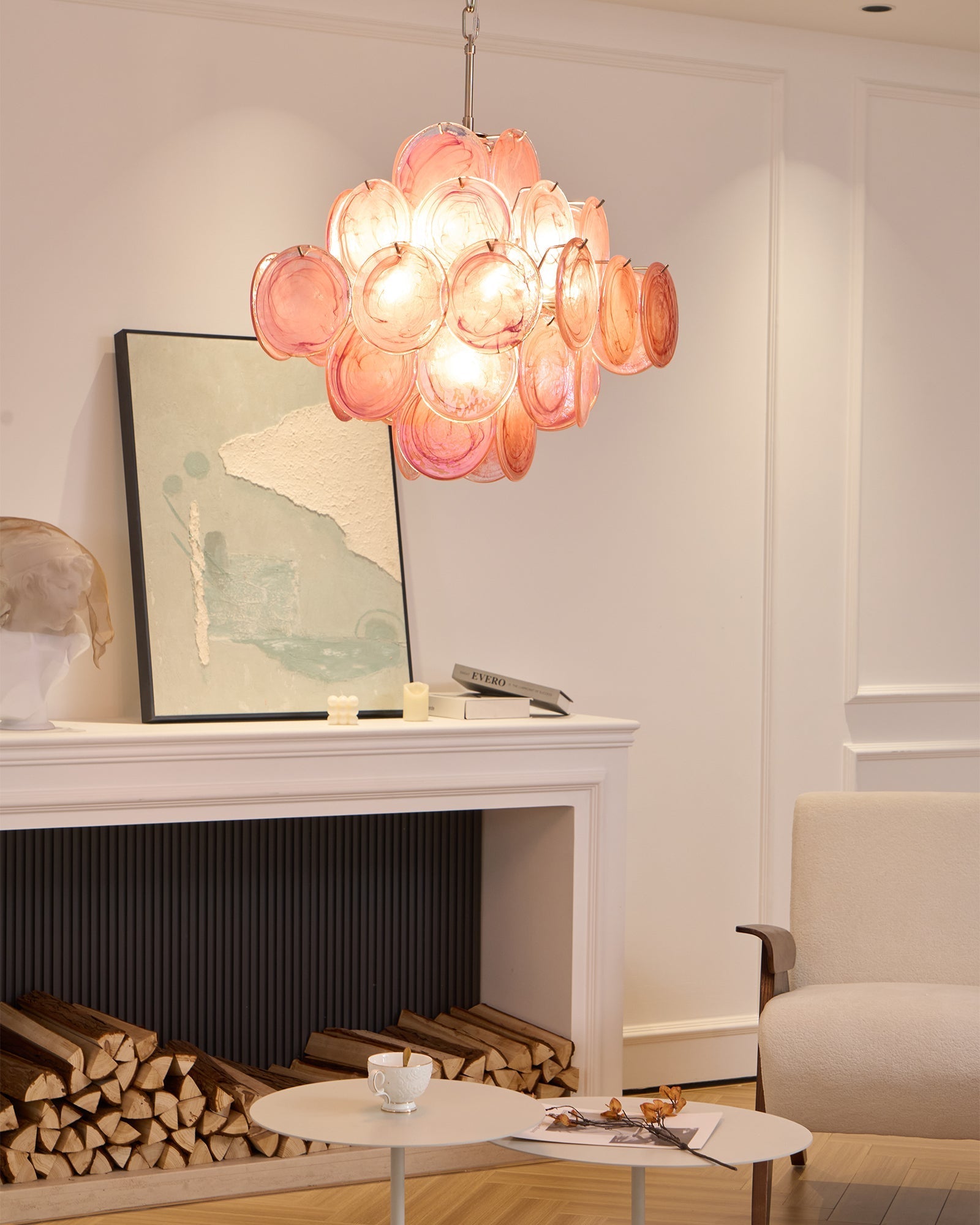 Aurora Chandelier Pink Glass Disc Layered Romantic-Neutral Decor