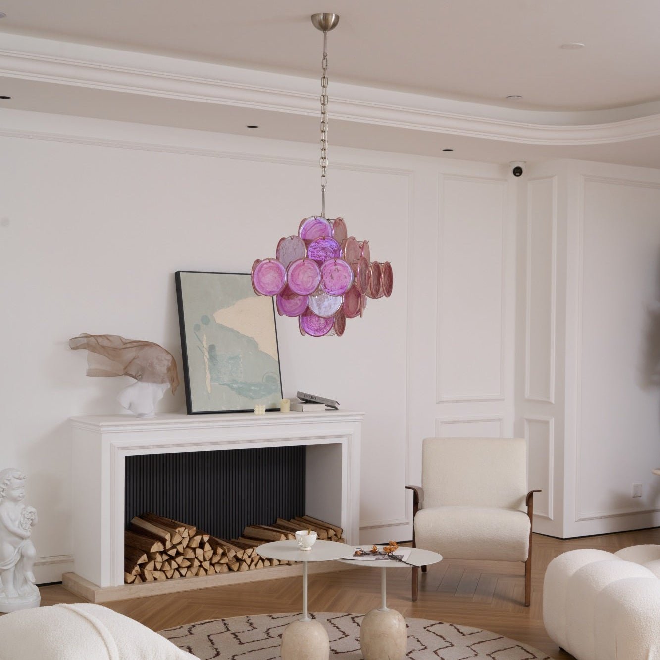 Aurora Chandelier Pink Glass Disc Layered Romantic-Neutral Decor