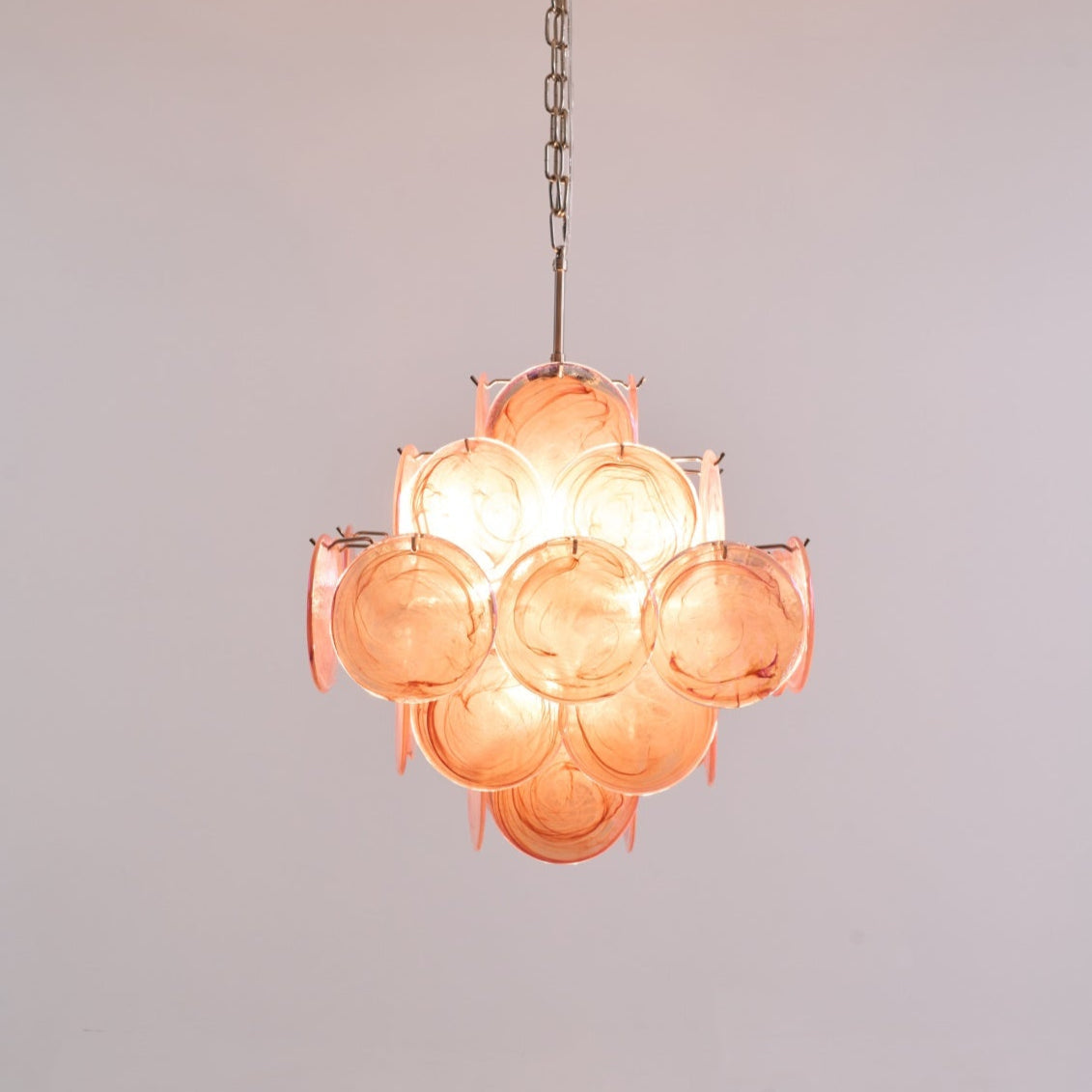 Aurora Chandelier Pink Glass Disc Layered Romantic-Neutral Decor