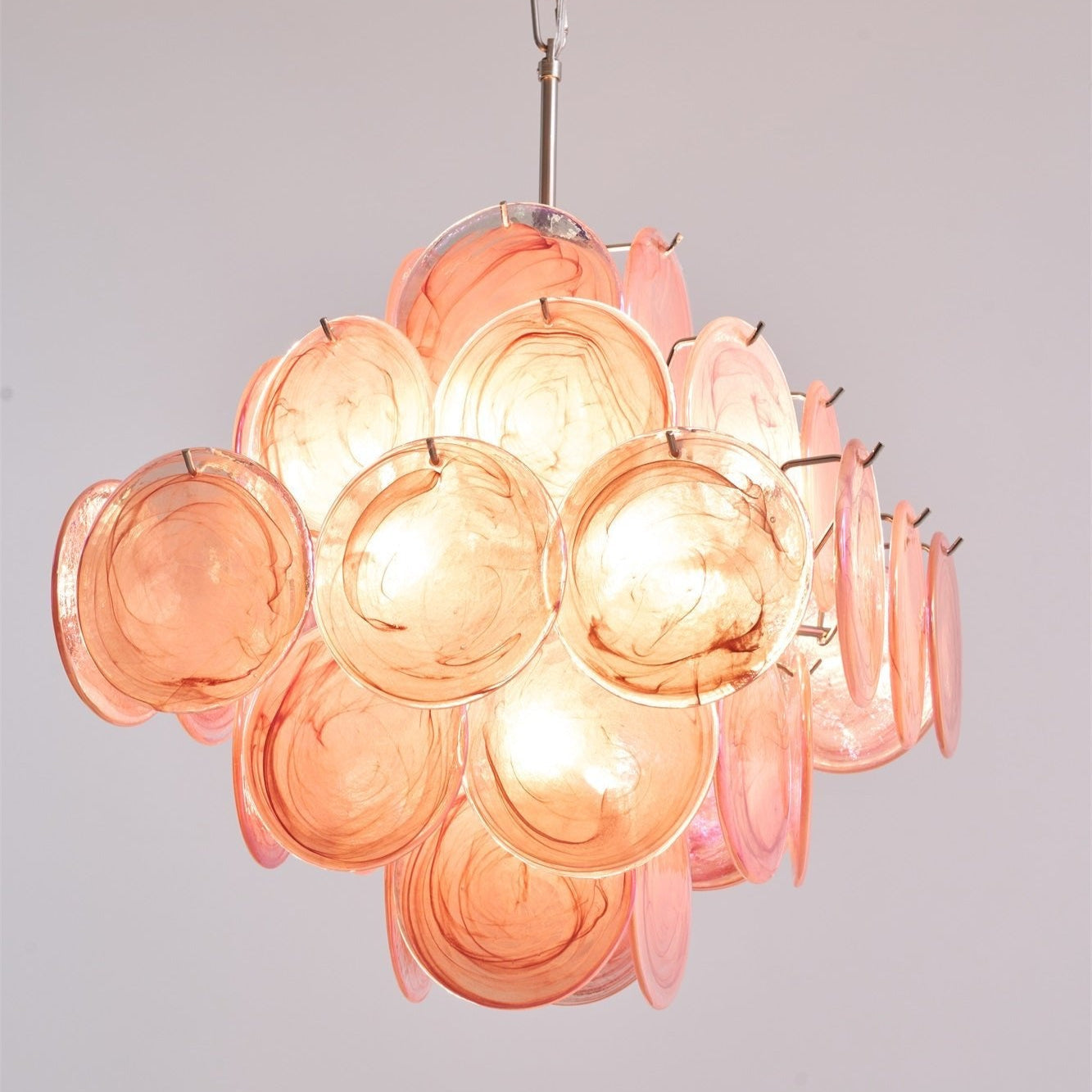 Aurora Chandelier Pink Glass Disc Layered Romantic-Neutral Decor