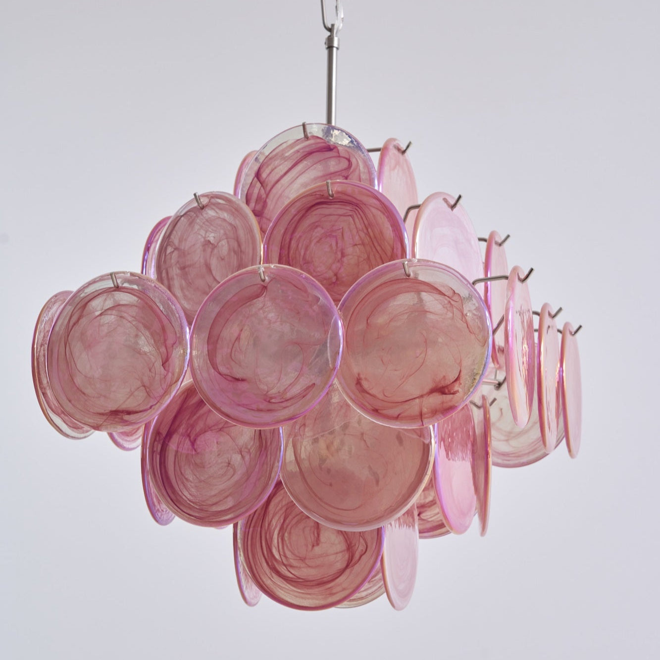 Aurora Chandelier Pink Glass Disc Layered Romantic-Neutral Decor