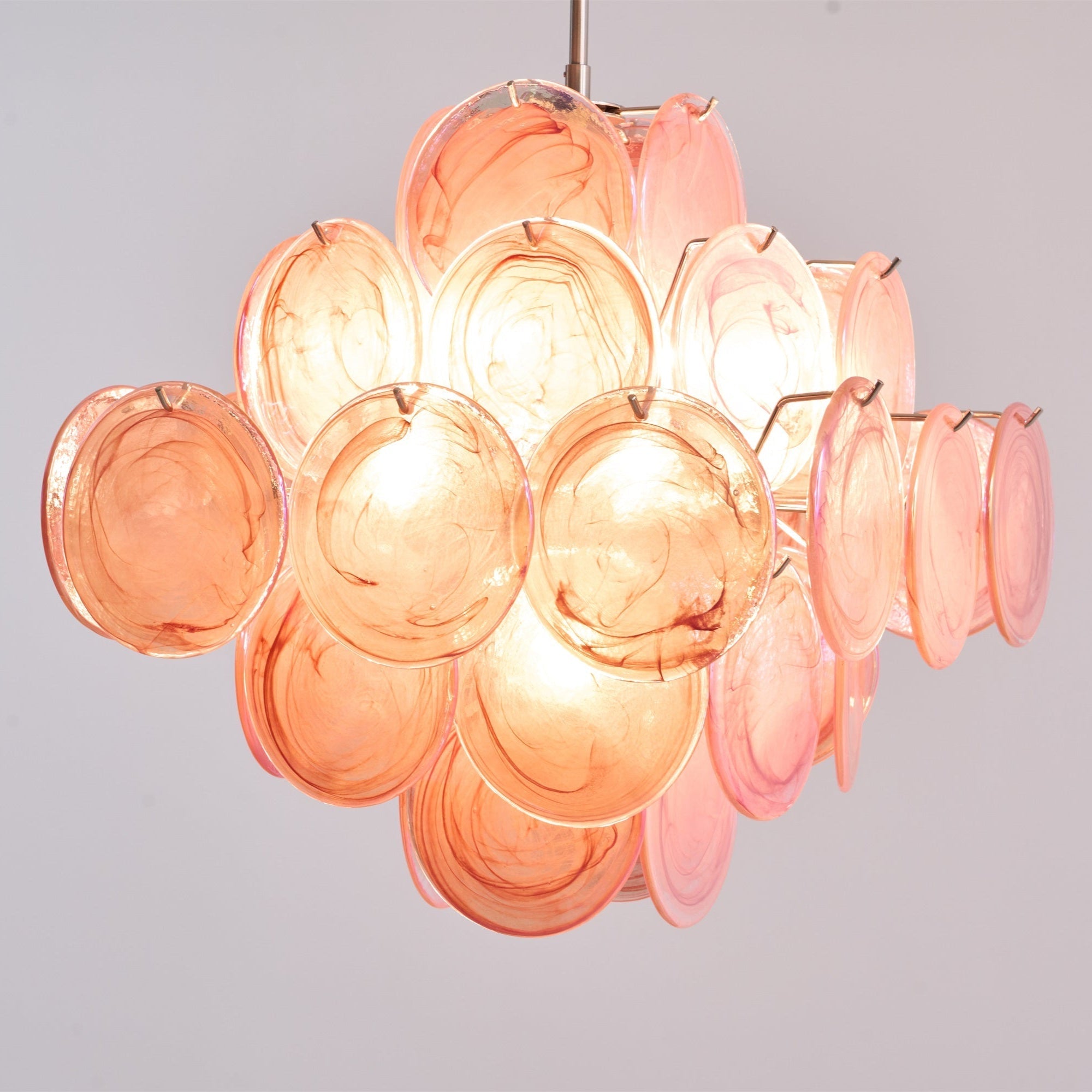 Aurora Chandelier Pink Glass Disc Layered Romantic-Neutral Decor