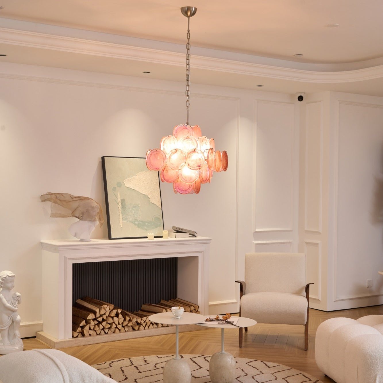 Aurora Chandelier Pink Glass Disc Layered Romantic-Neutral Decor