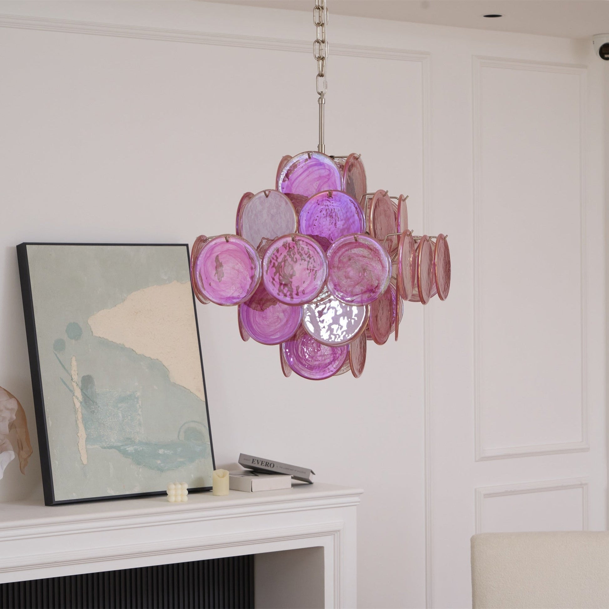 Aurora Chandelier Pink Glass Disc Layered Romantic-Neutral Decor