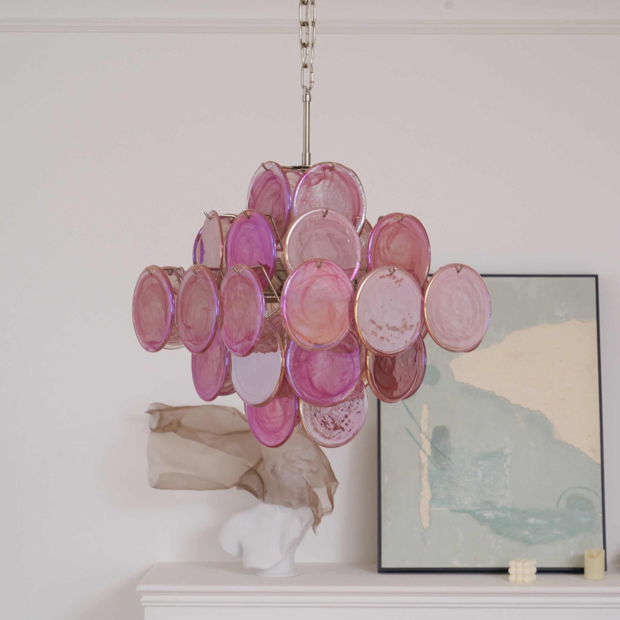 Aurora Chandelier Pink Glass Disc Layered Romantic-Neutral Decor