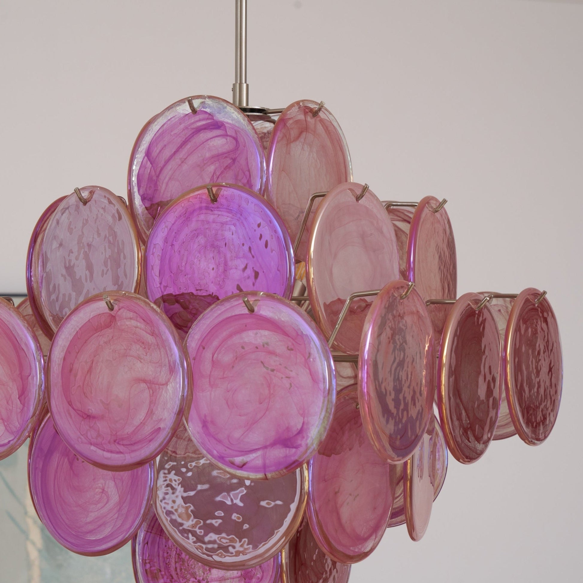 Aurora Chandelier Pink Glass Disc Layered Romantic-Neutral Decor