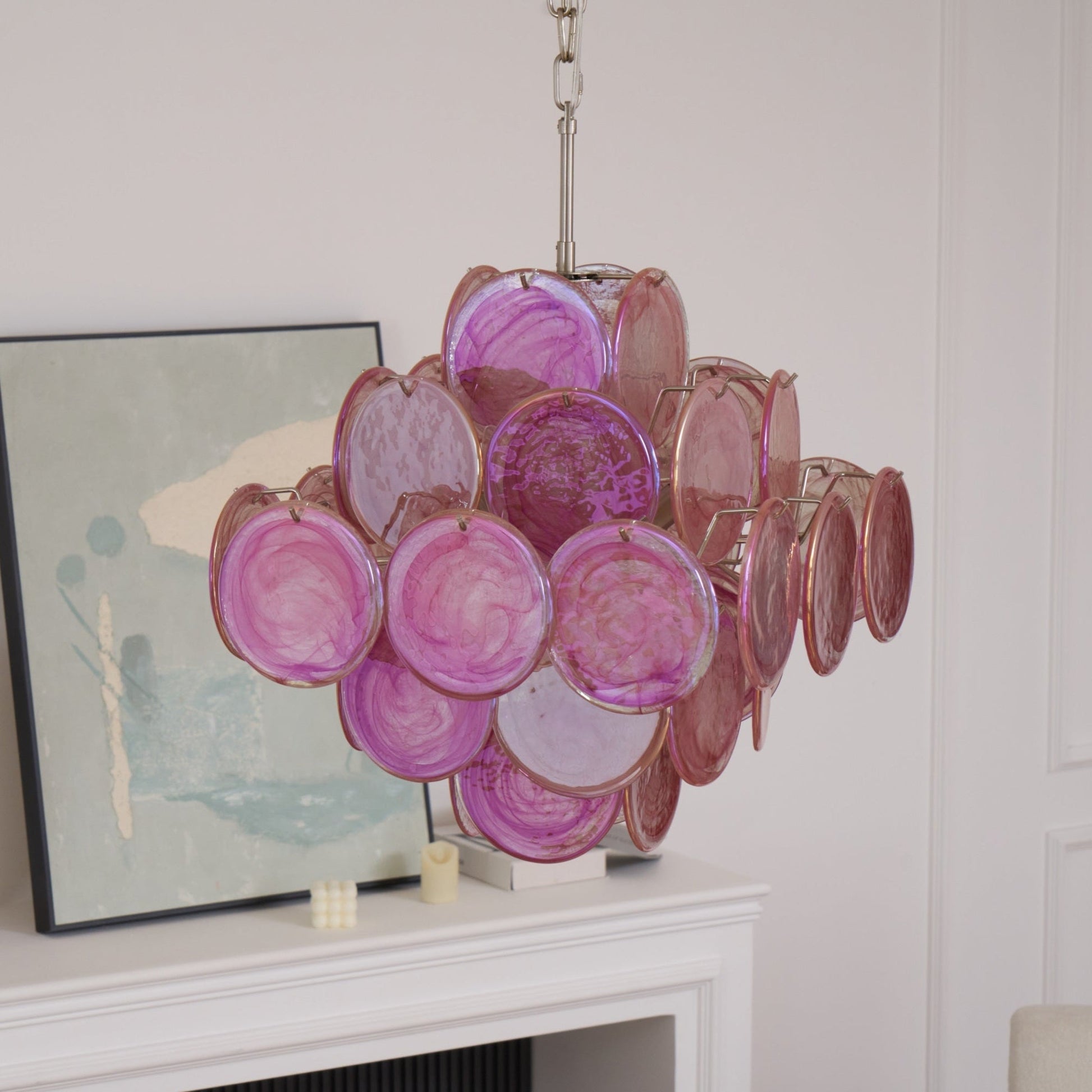 Aurora Chandelier Pink Glass Disc Layered Romantic-Neutral Decor