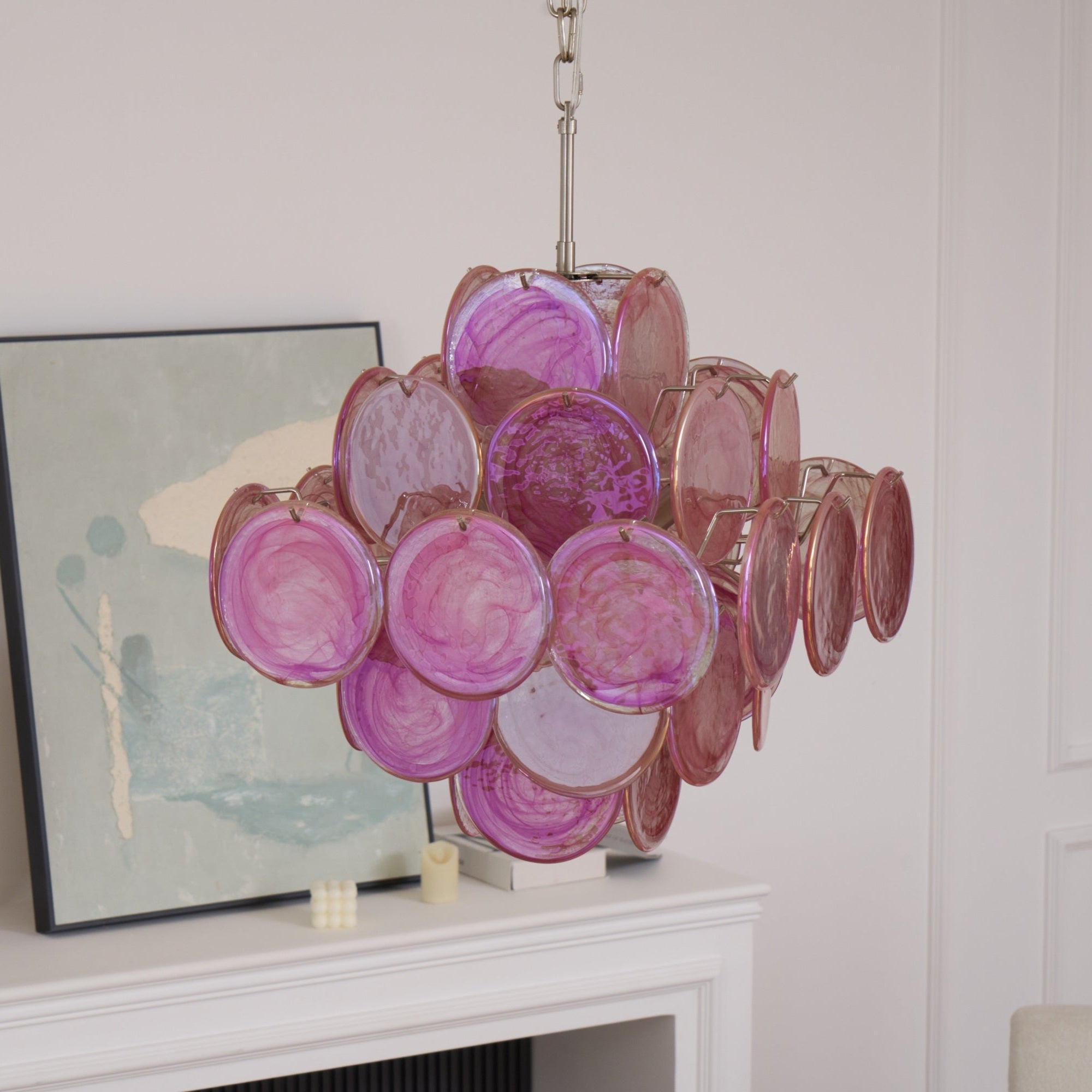 Aurora Chandelier Pink Glass Disc Layered Romantic-Neutral Decor