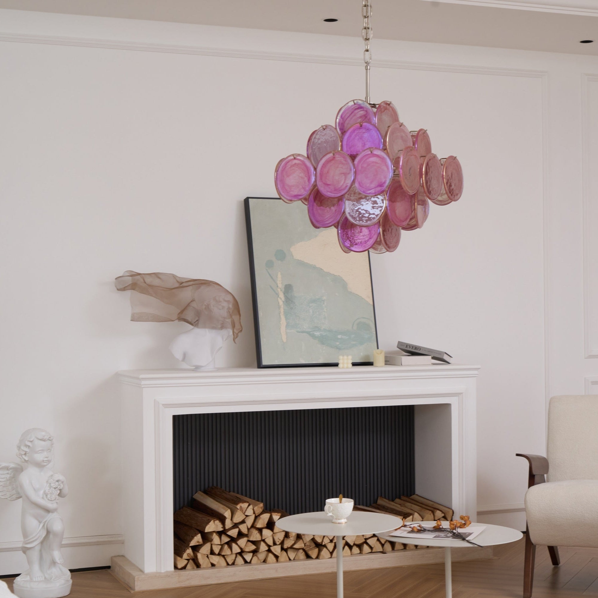Aurora Chandelier Pink Glass Disc Layered Romantic-Neutral Decor