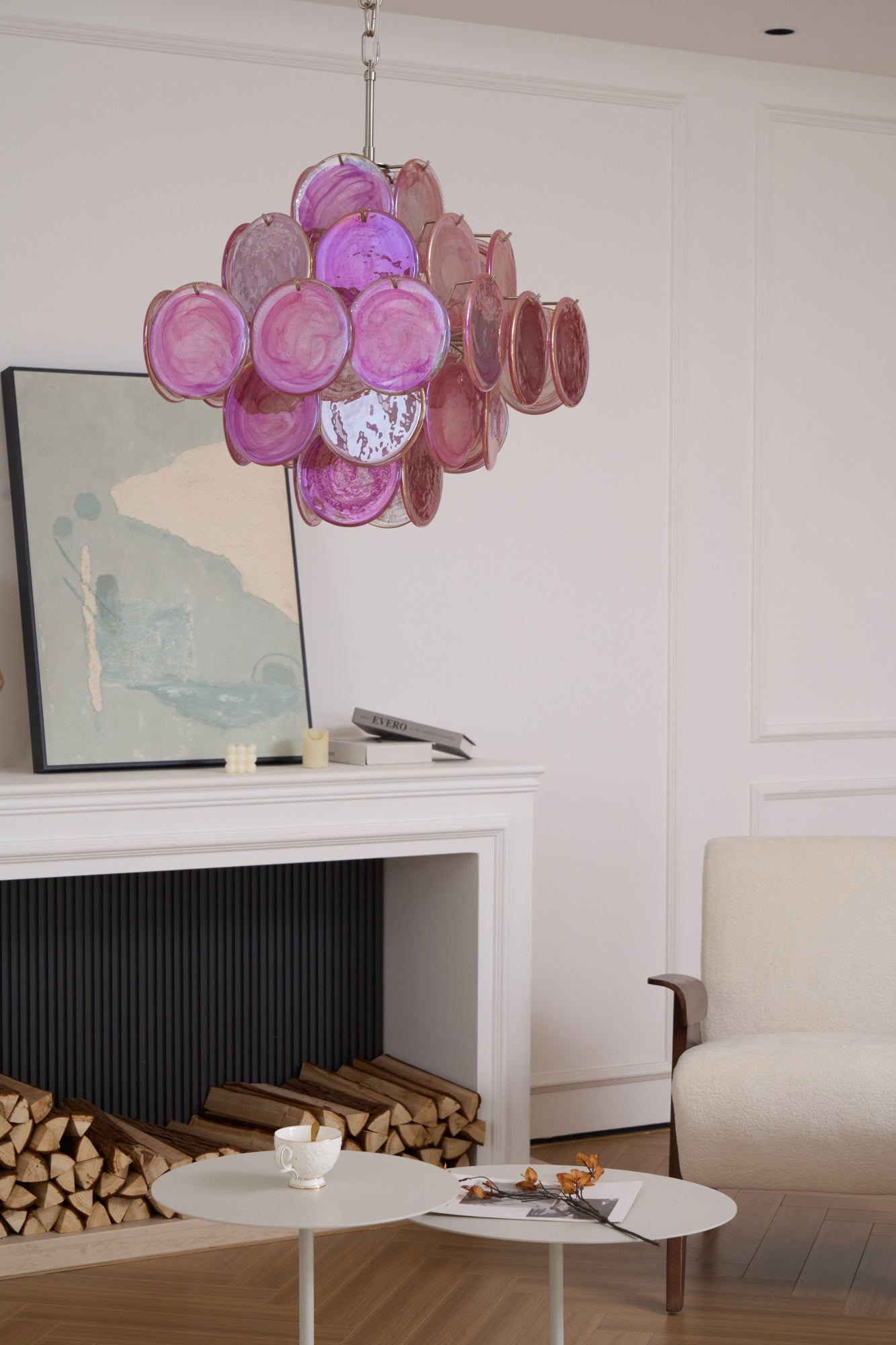 Aurora Chandelier Pink Glass Disc Layered Romantic-Neutral Decor