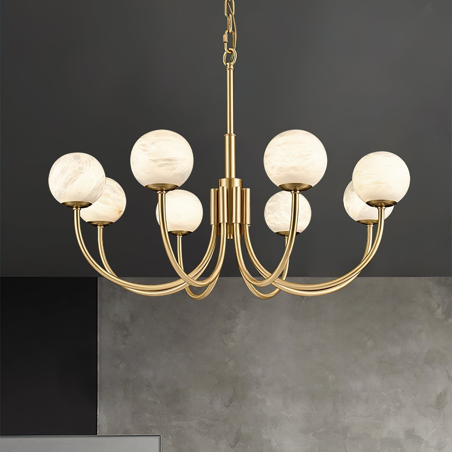 Mjolkuvys Modern Minimalist Globe Brass Alabaster Chandelier