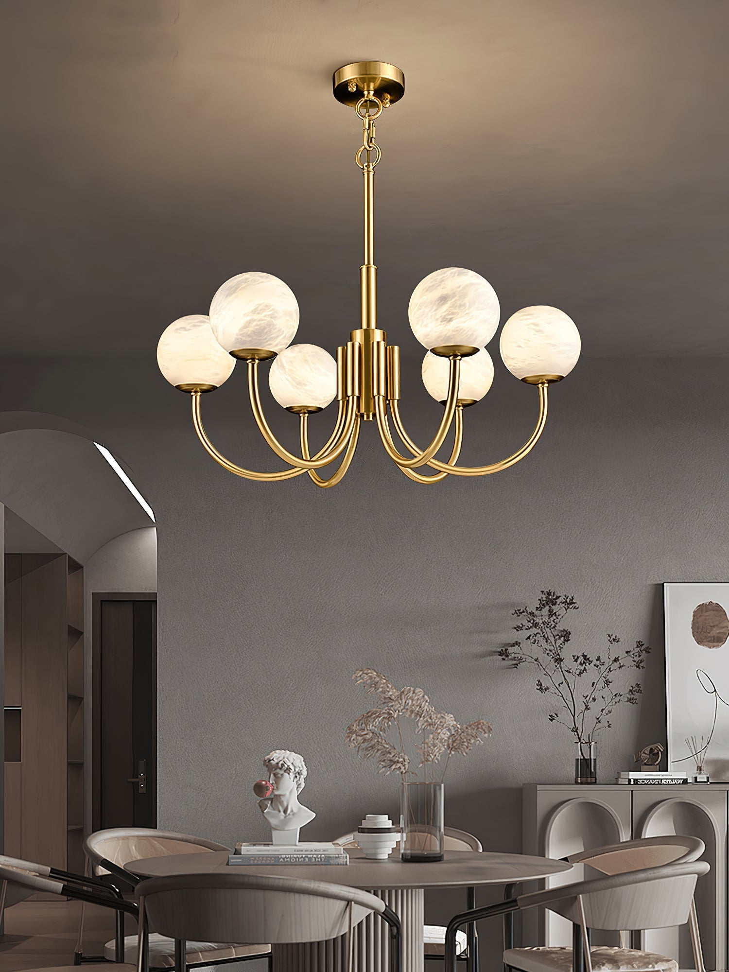 Alira Vintage Alabaster Chandelier Light-Neutral Decor