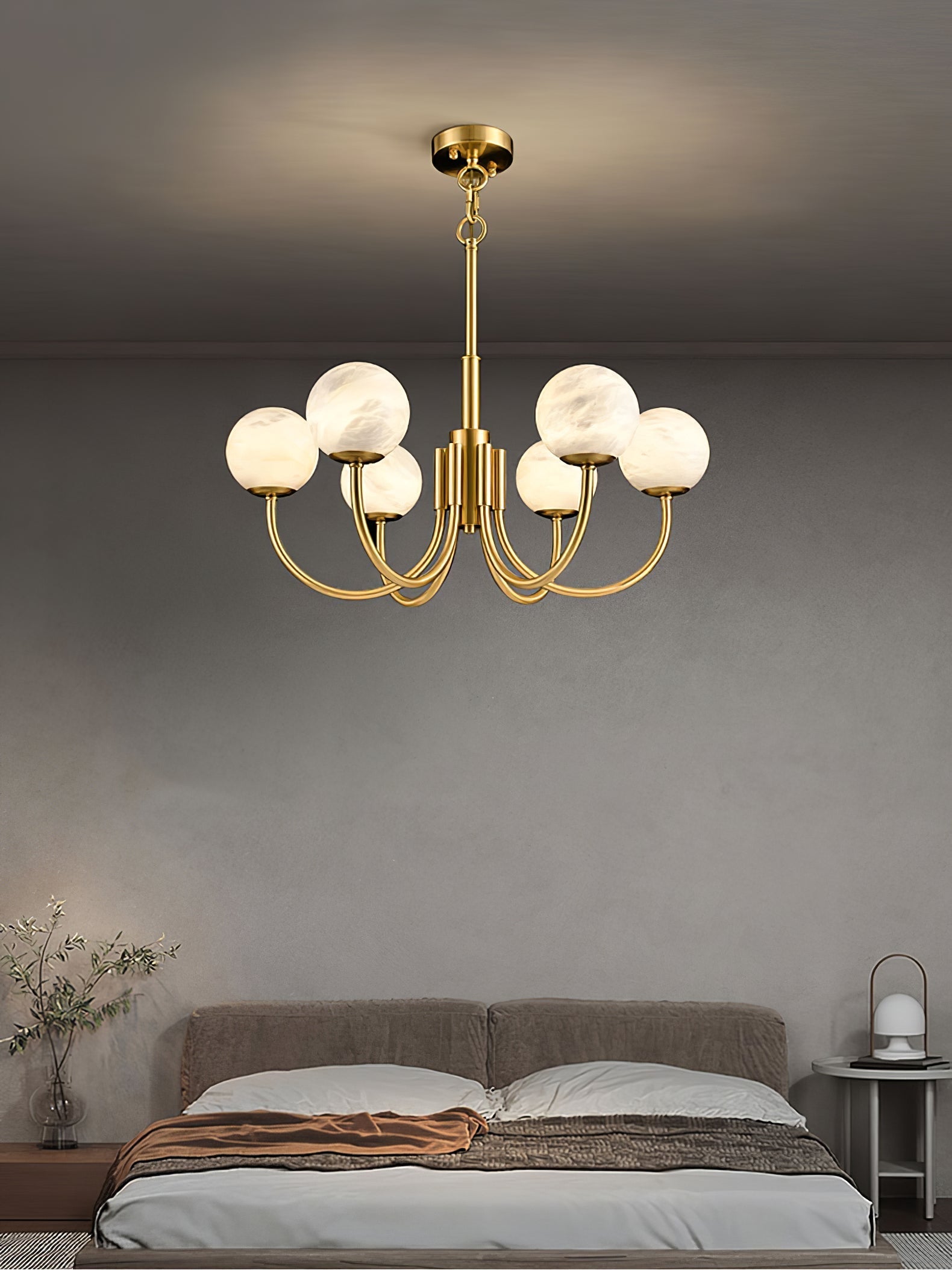 Mjolkuvys Modern Minimalist Globe Brass Alabaster Chandelier
