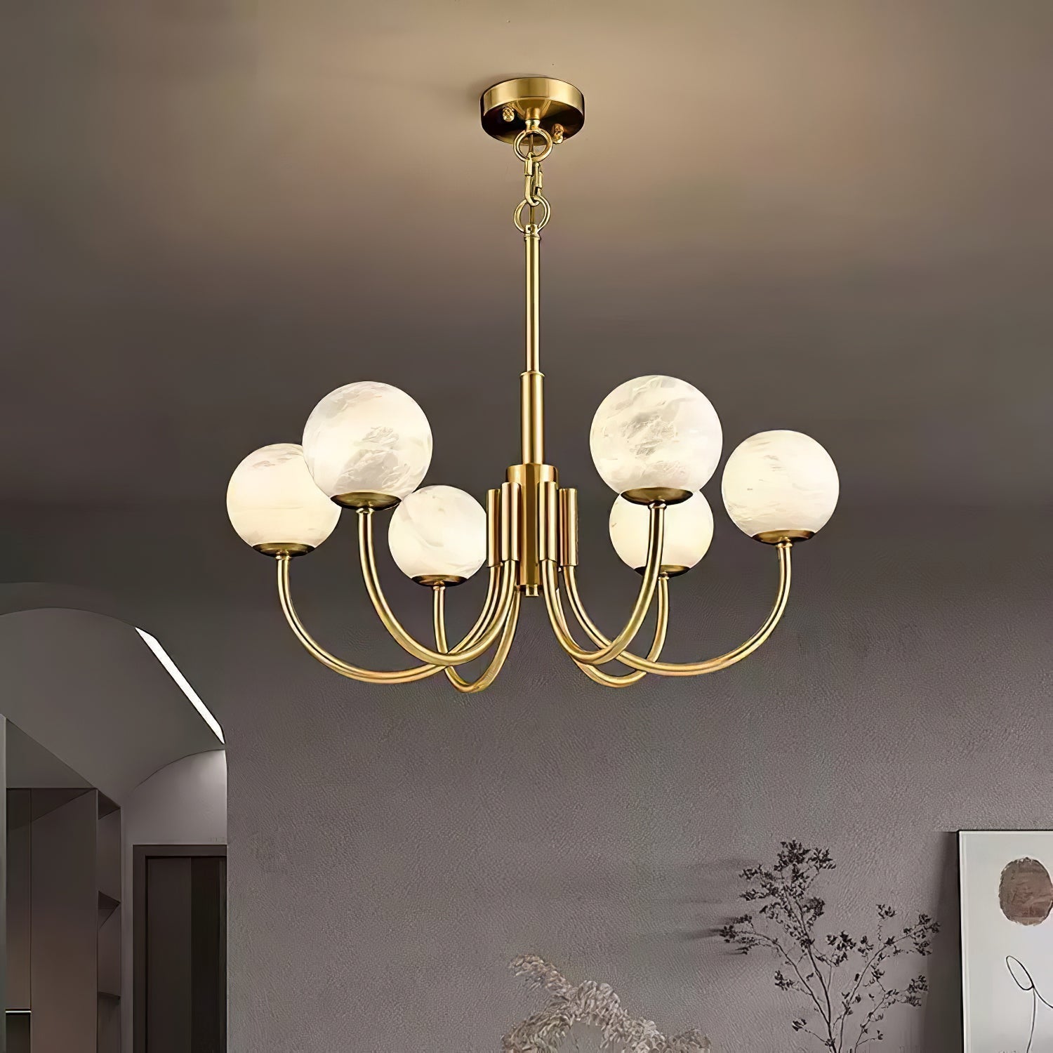 Alira Vintage Alabaster Chandelier Light-Neutral Decor