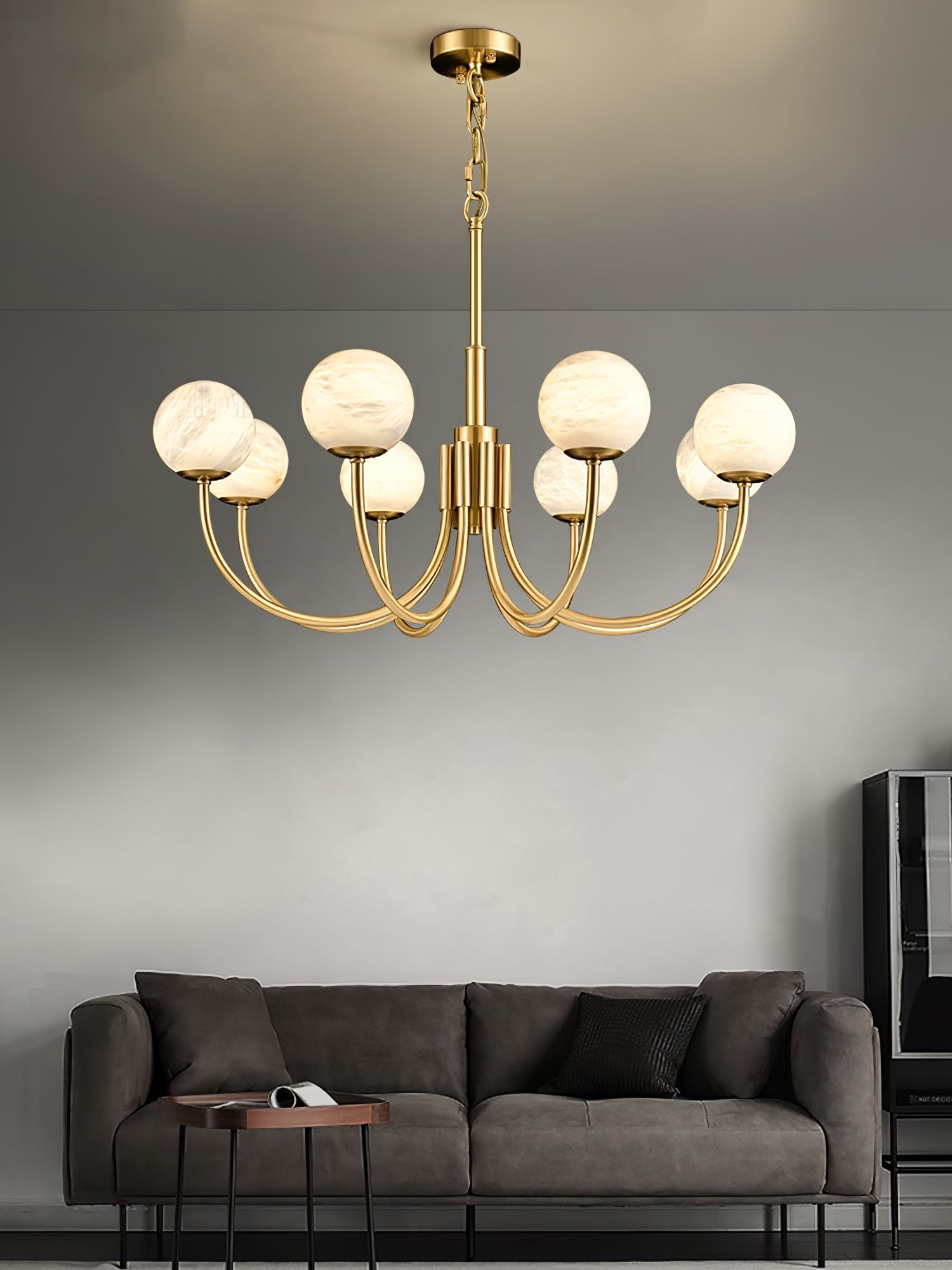 Mjolkuvys Modern Minimalist Globe Brass Alabaster Chandelier