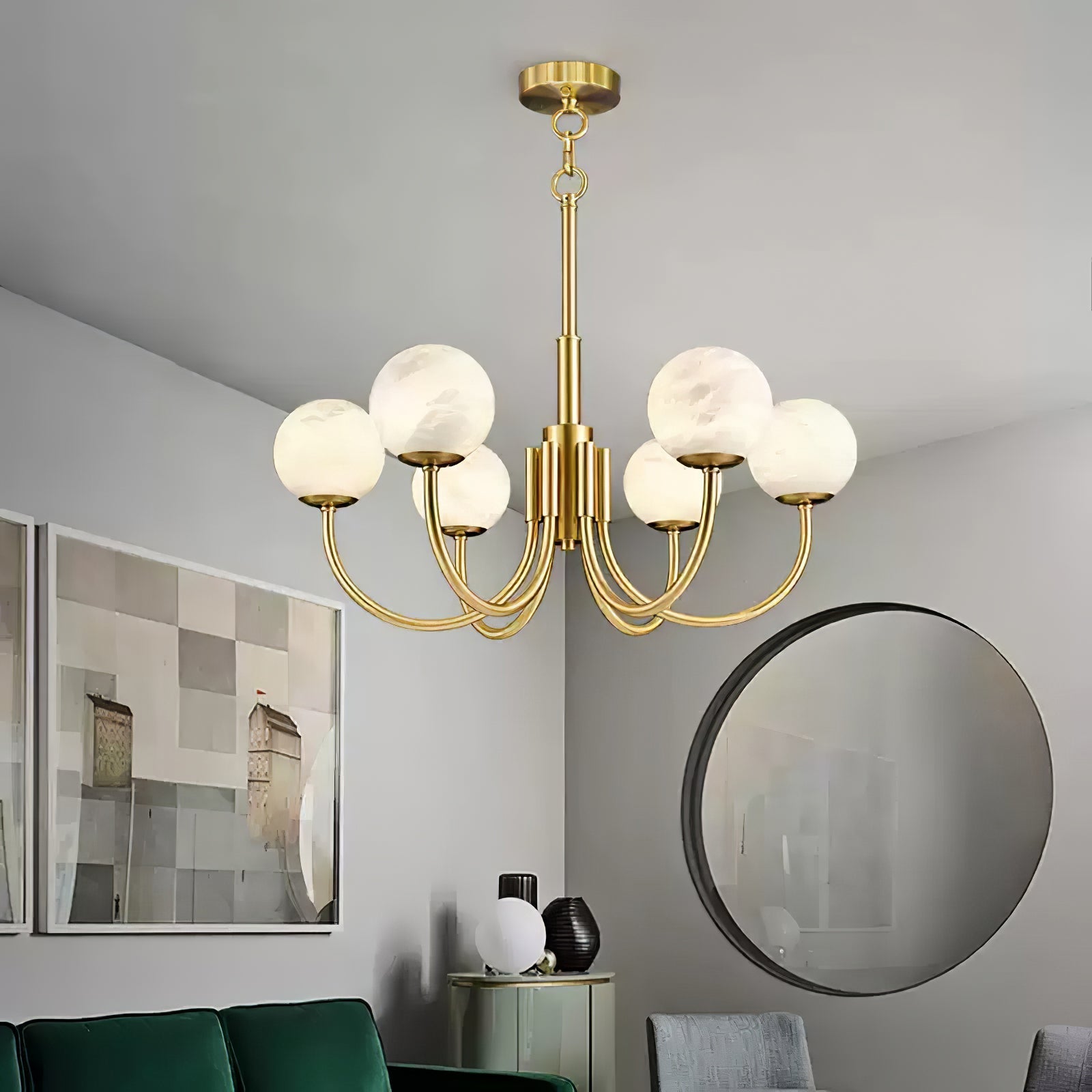 Alira Vintage Alabaster Chandelier Light-Neutral Decor