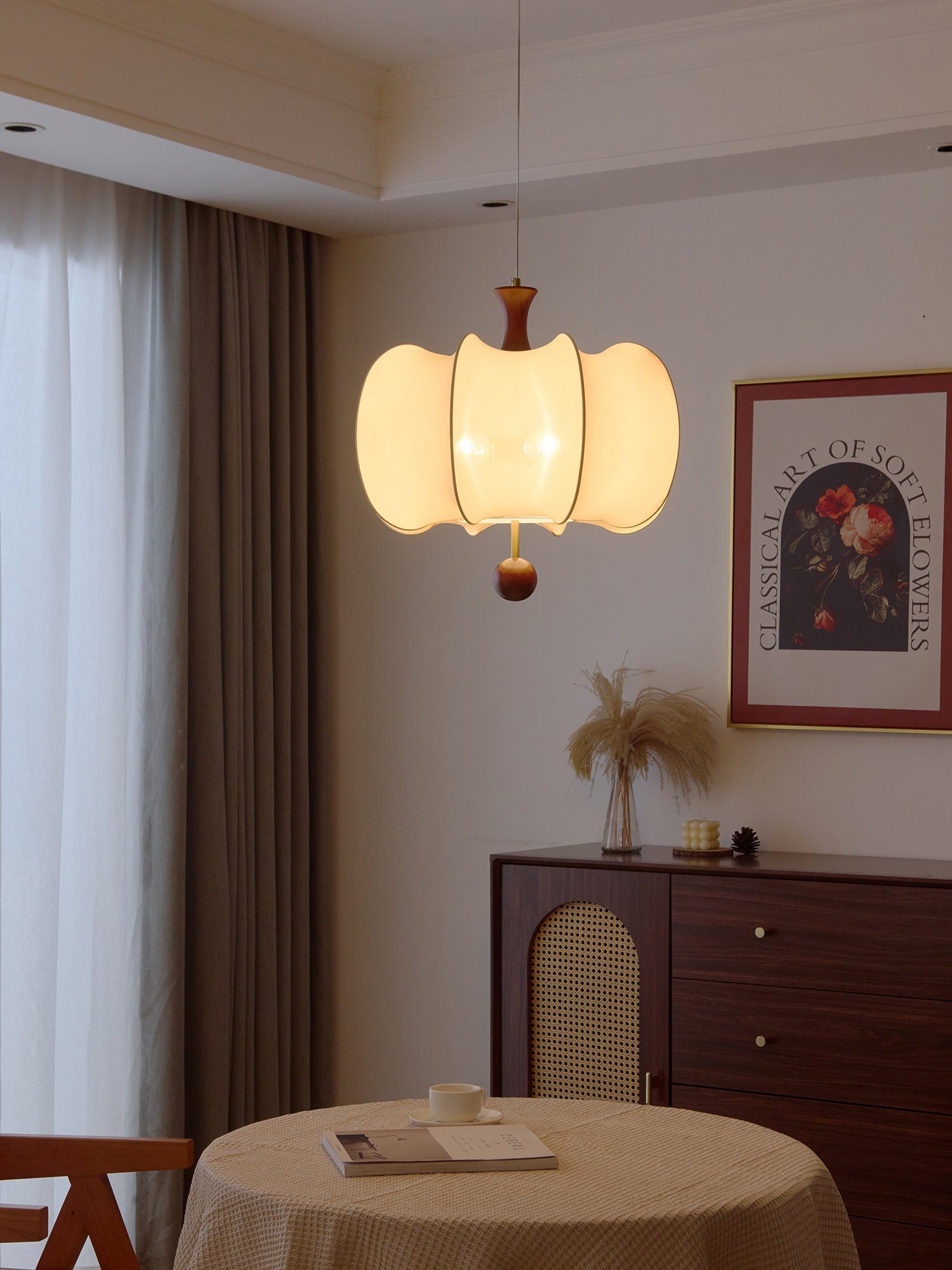 Divelo Fabric Wood Pendant Light-Neutral Decor