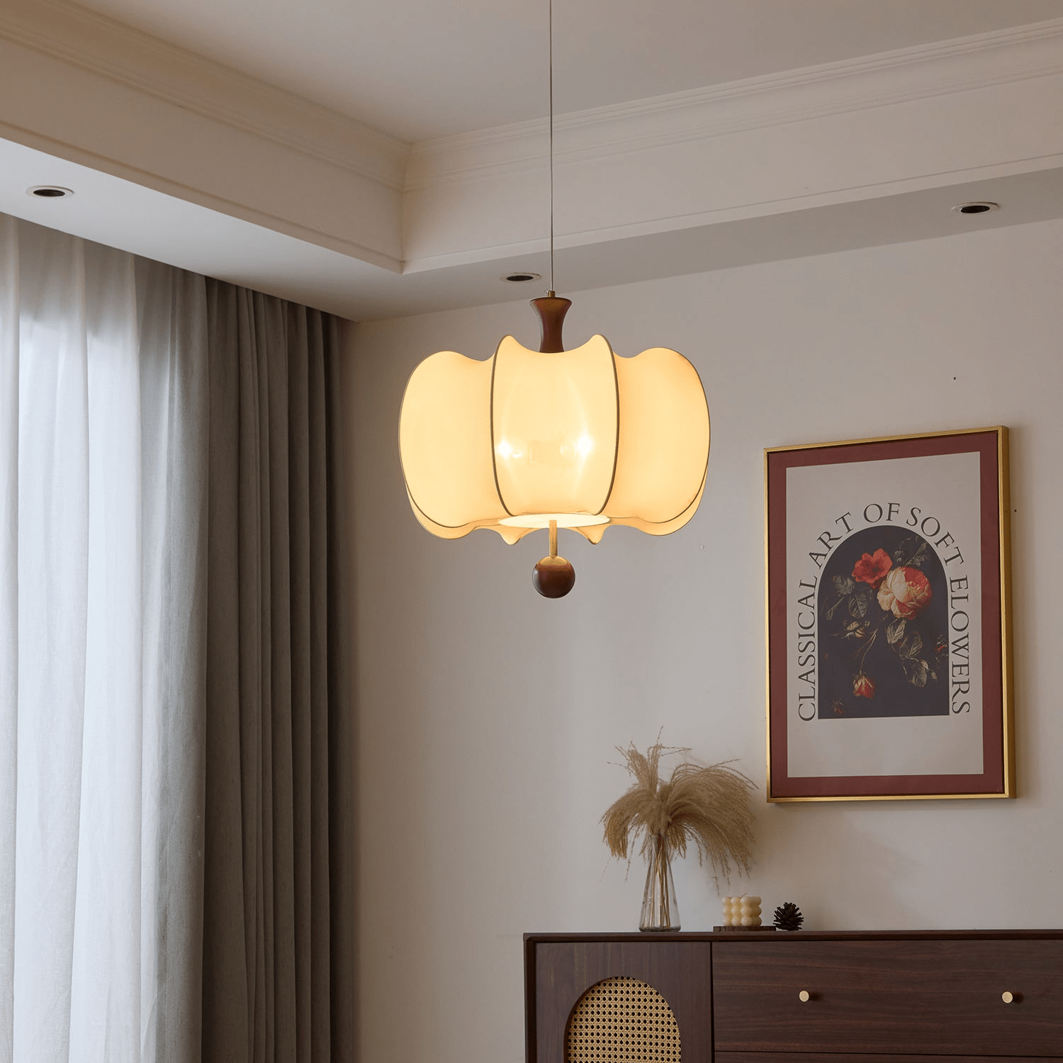 Divelo Fabric Wood Pendant Light-Neutral Decor