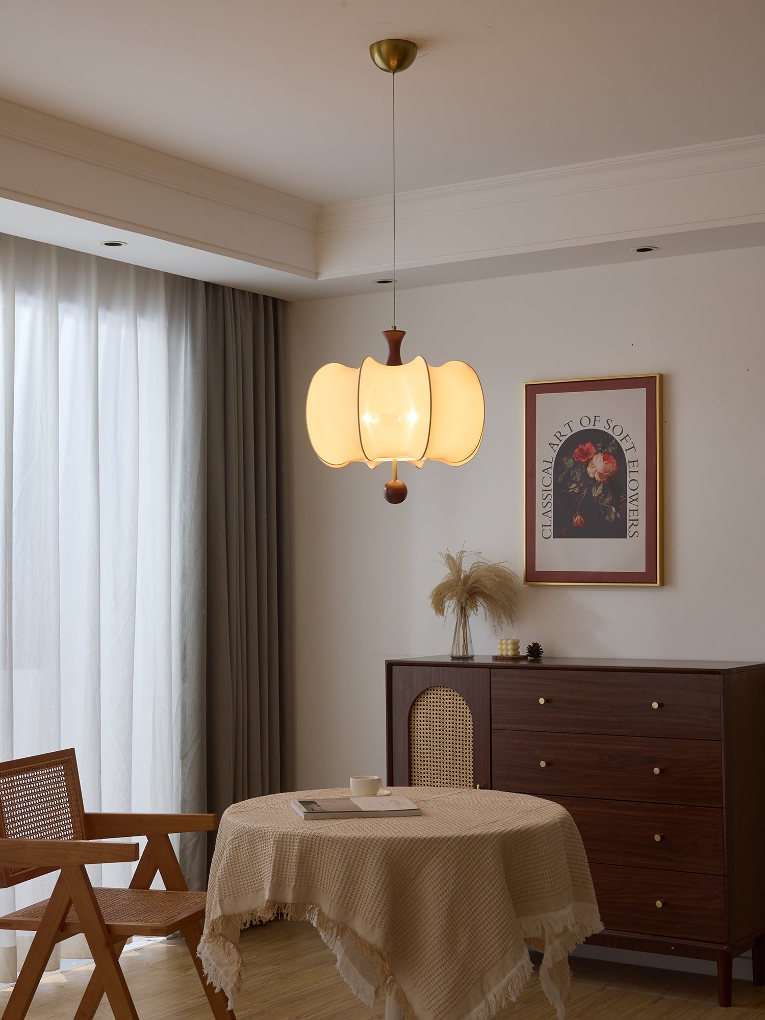 Divelo Fabric Wood Pendant Light-Neutral Decor