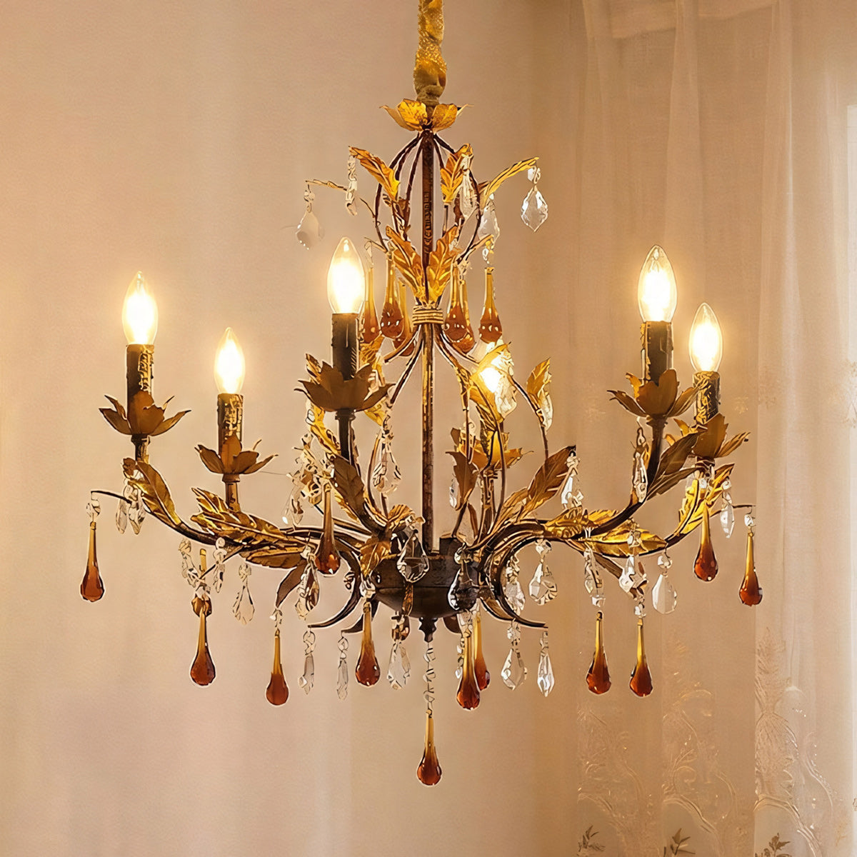 Full view of the 6-head version of the Aureline Chandelier.
