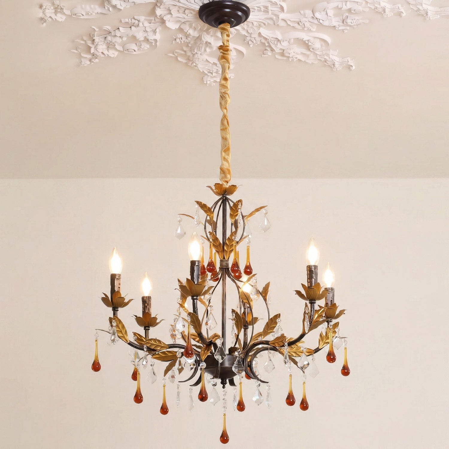 Full view of the 8-head version of the Aureline Chandelier.
