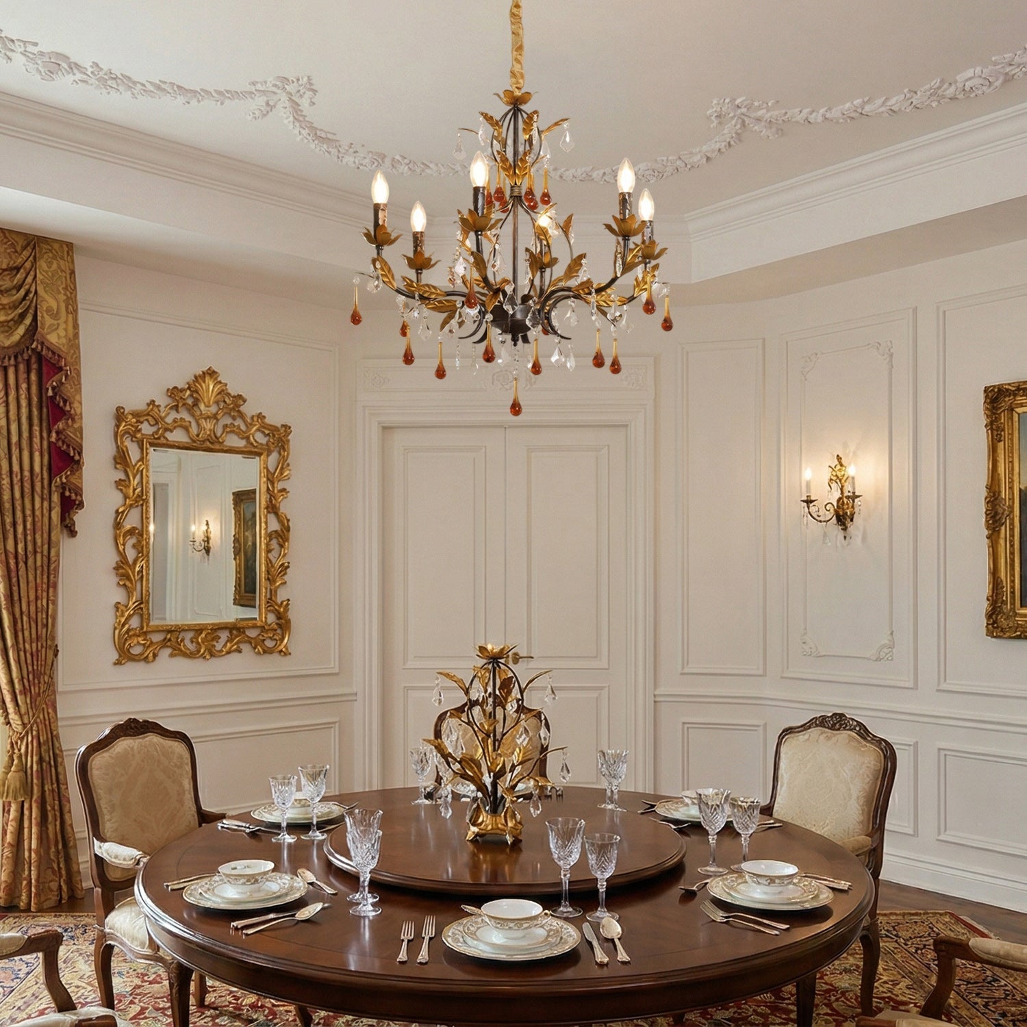 View of the 6-head Aureline Chandelier from below, showing its structure.