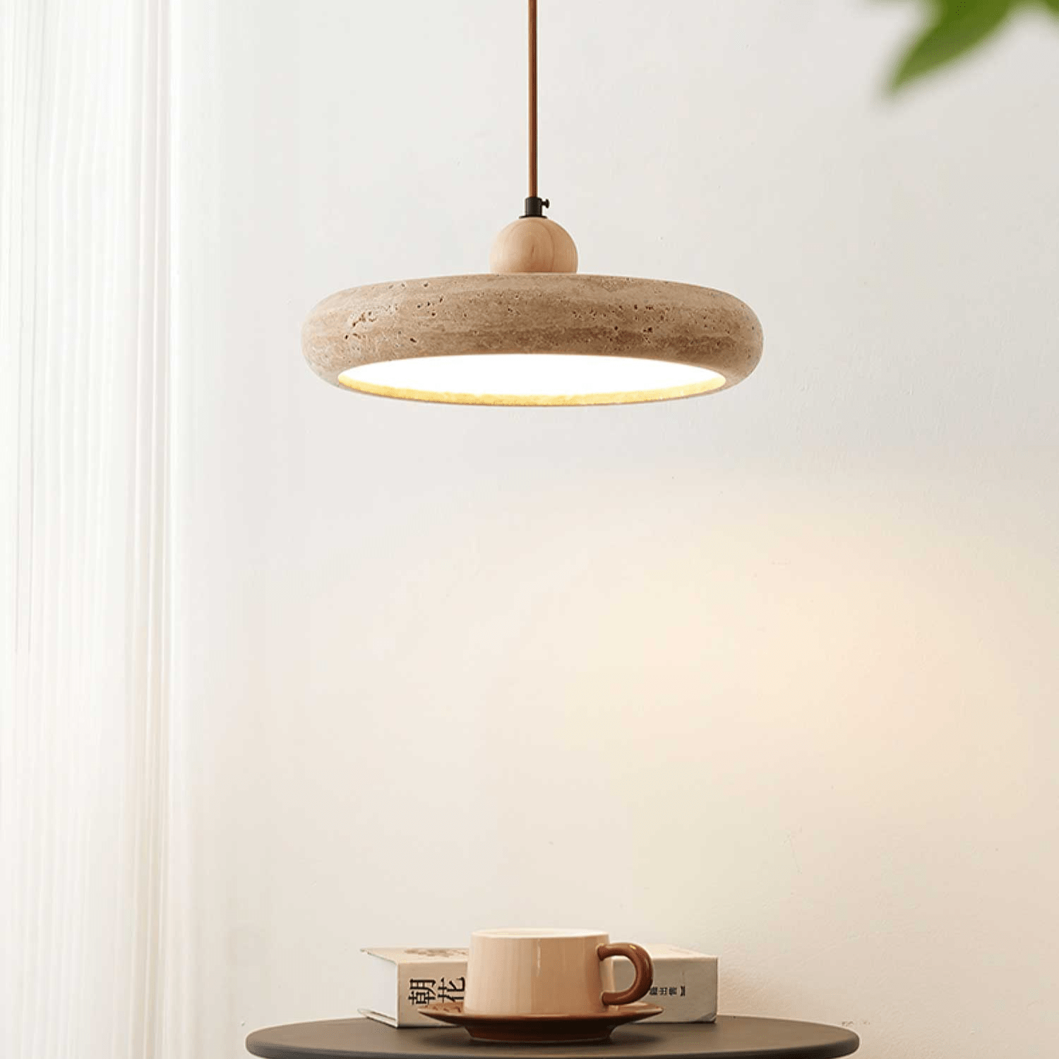 Esme Minimalist Travertine Pendant Light-Neutral Decor