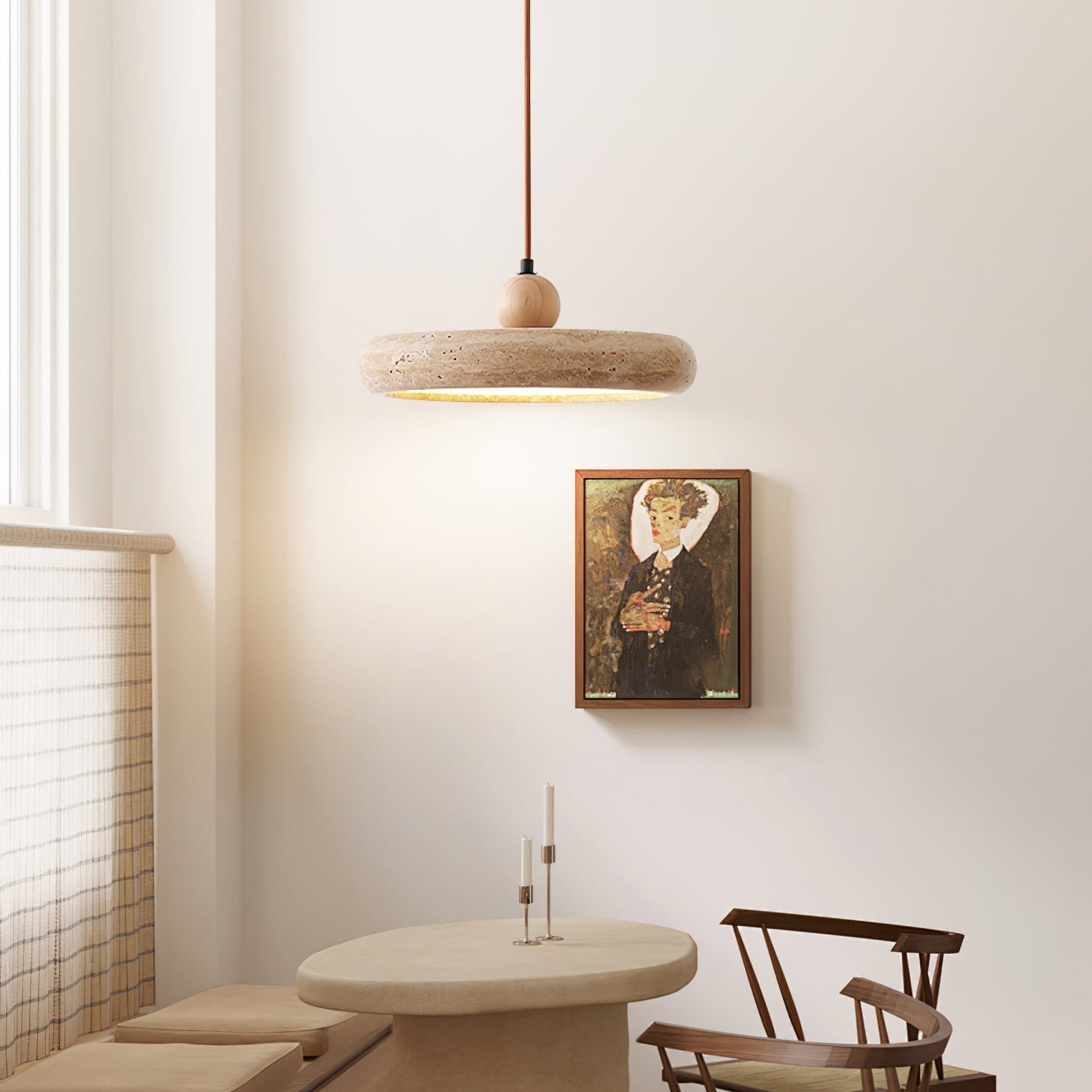 Sirae Minimalist Travertine Pendant Light-Neutral Decor