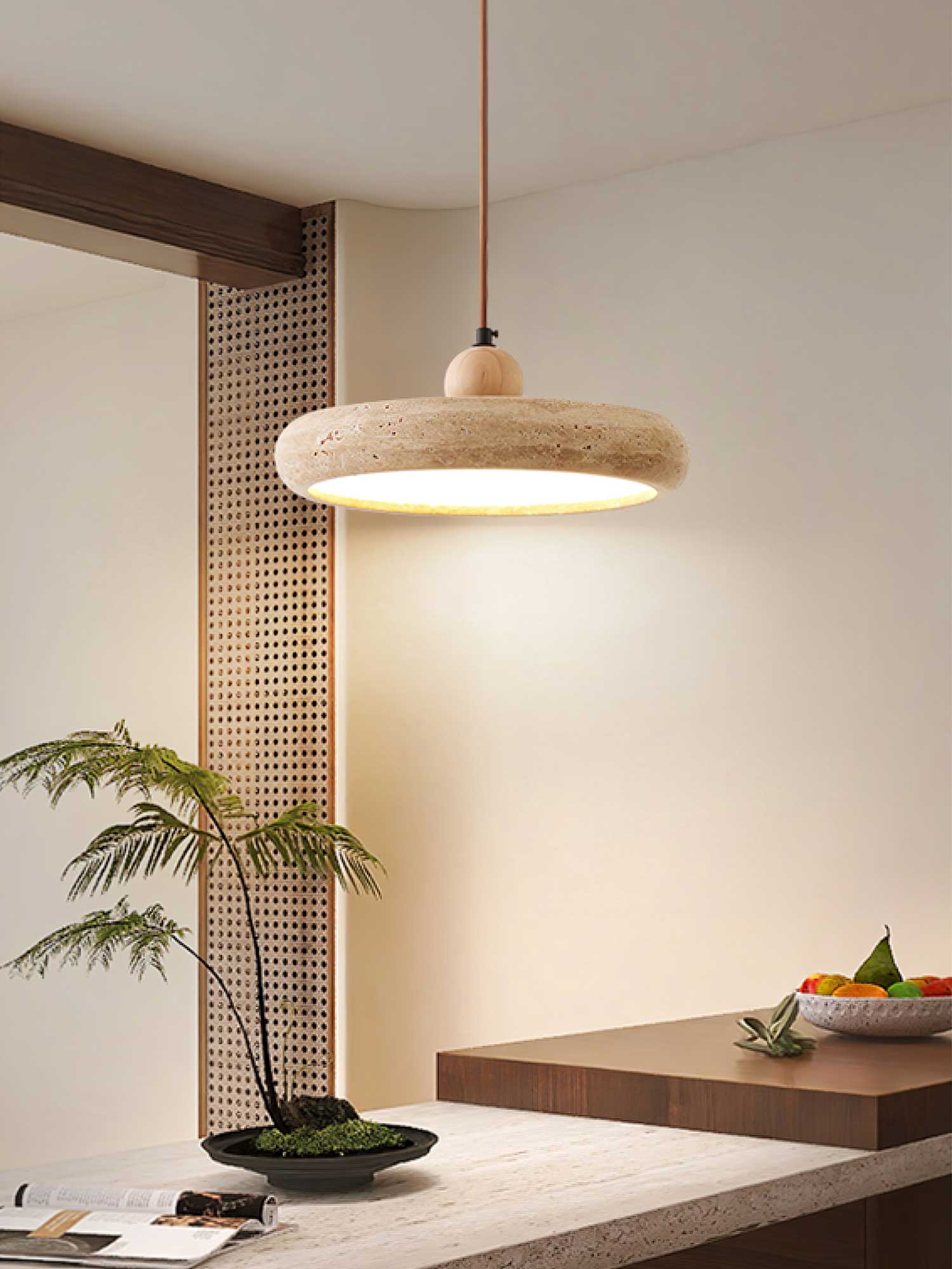Sirae Minimalist Travertine Pendant Light-Neutral Decor