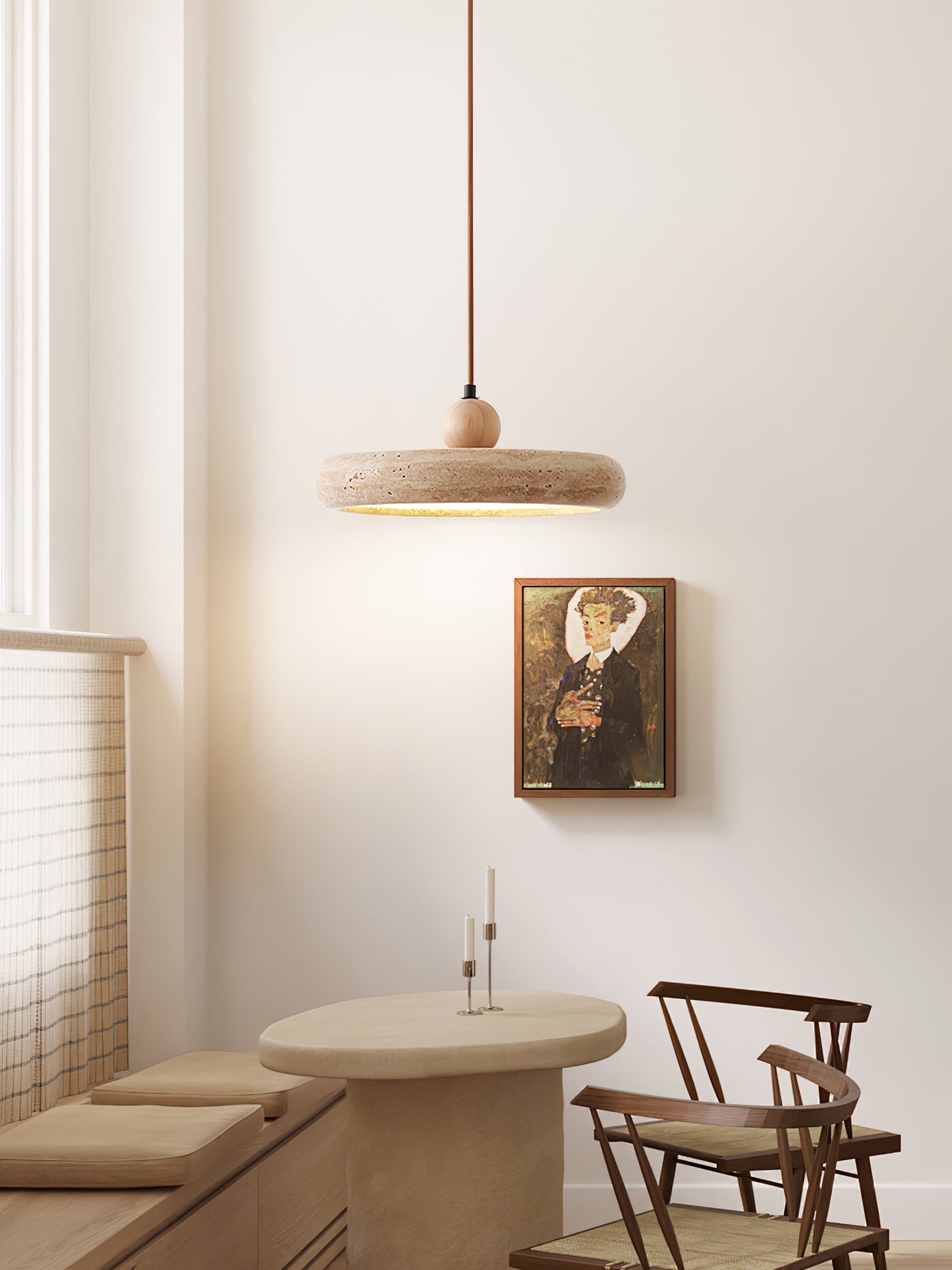 Sirae Minimalist Travertine Pendant Light-Neutral Decor