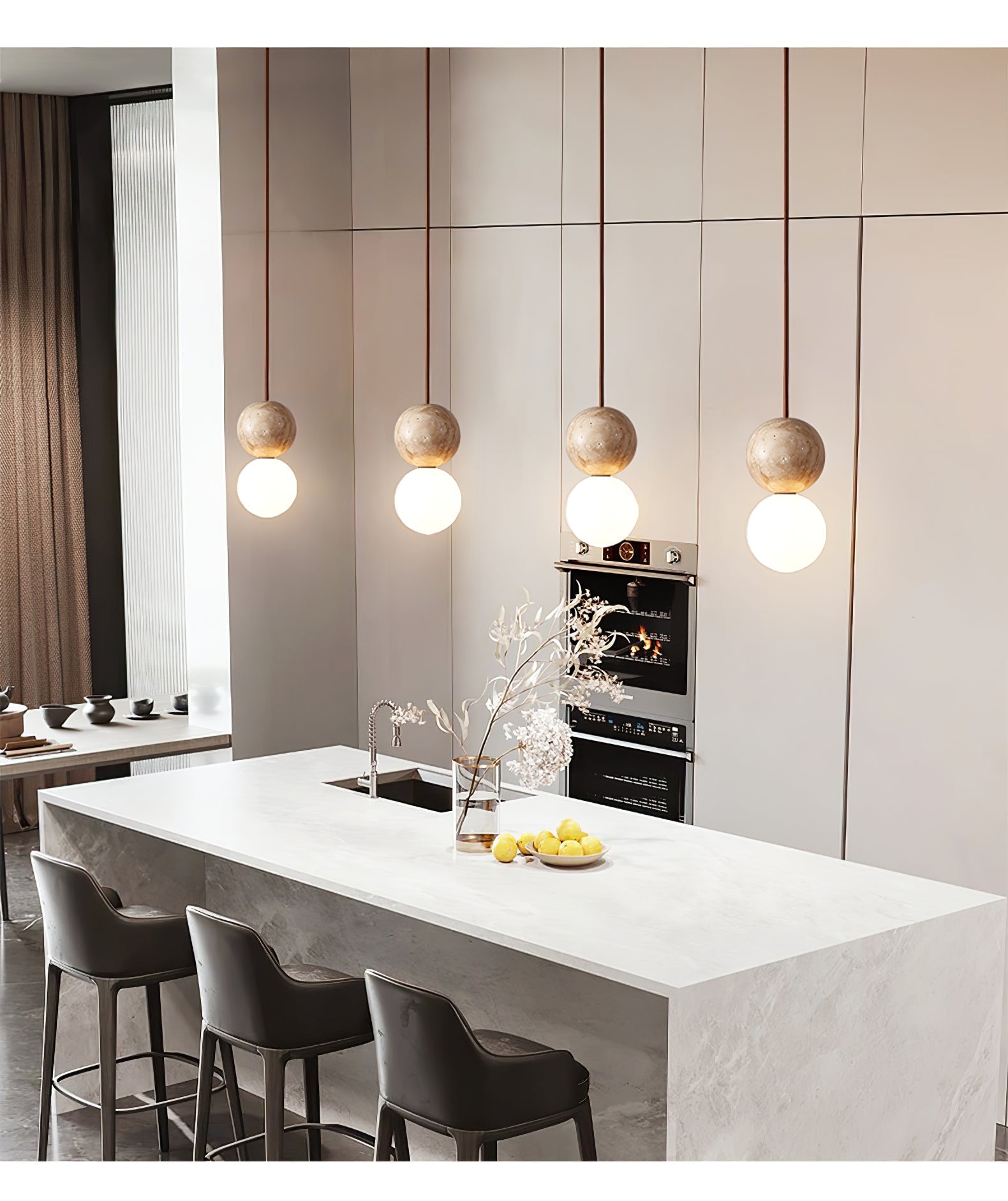 Luna Travertine Pendant Light-Neutral Decor