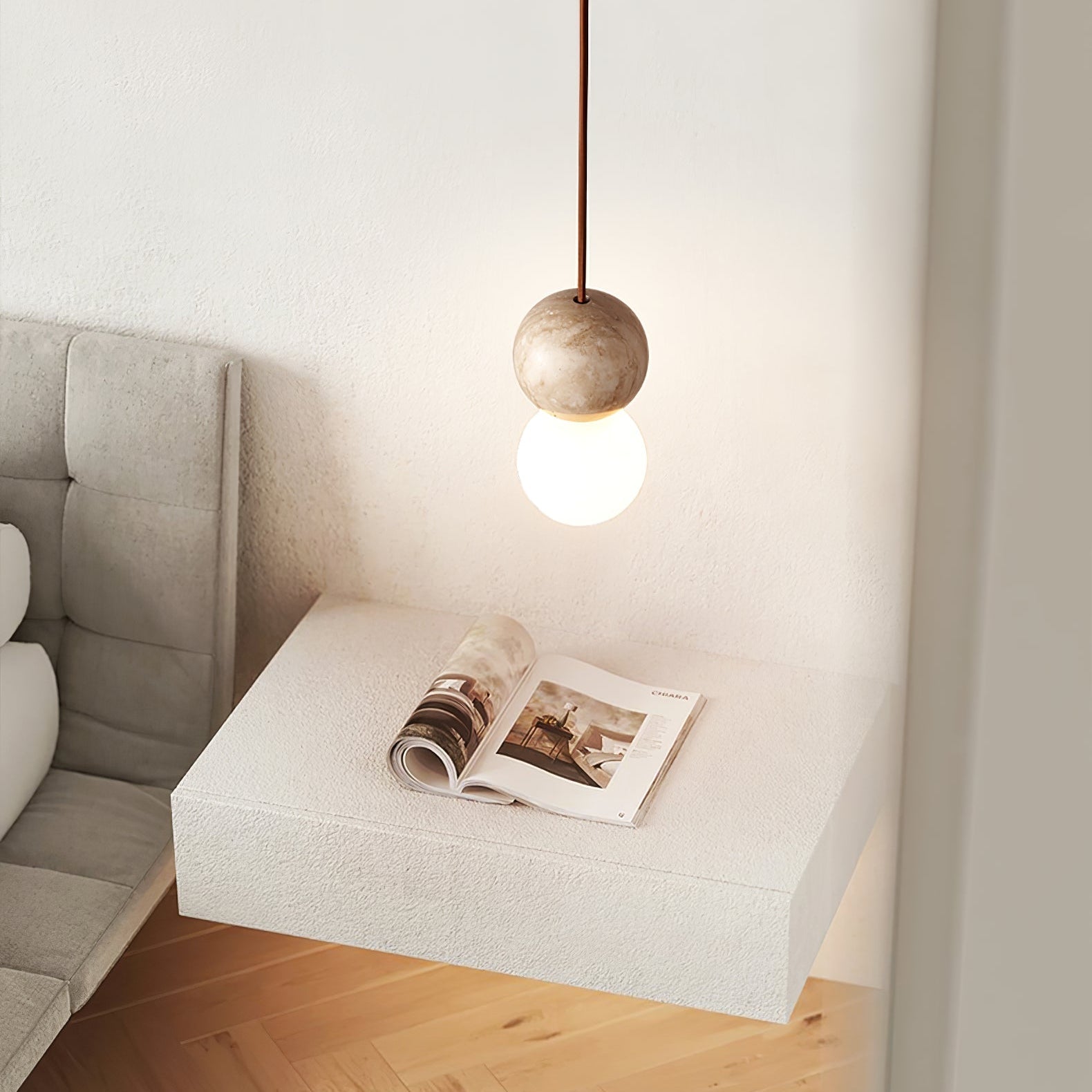 Luna Travertine Pendant Light-Neutral Decor