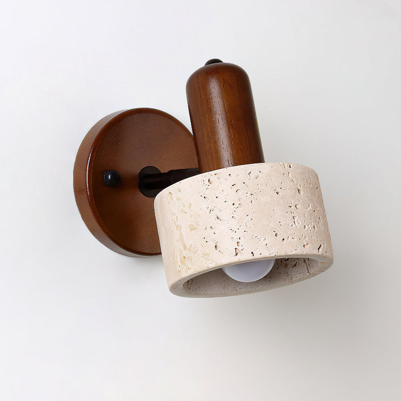 Detail shot highlighting the texture of the travertine on the Aureole Wall Light.