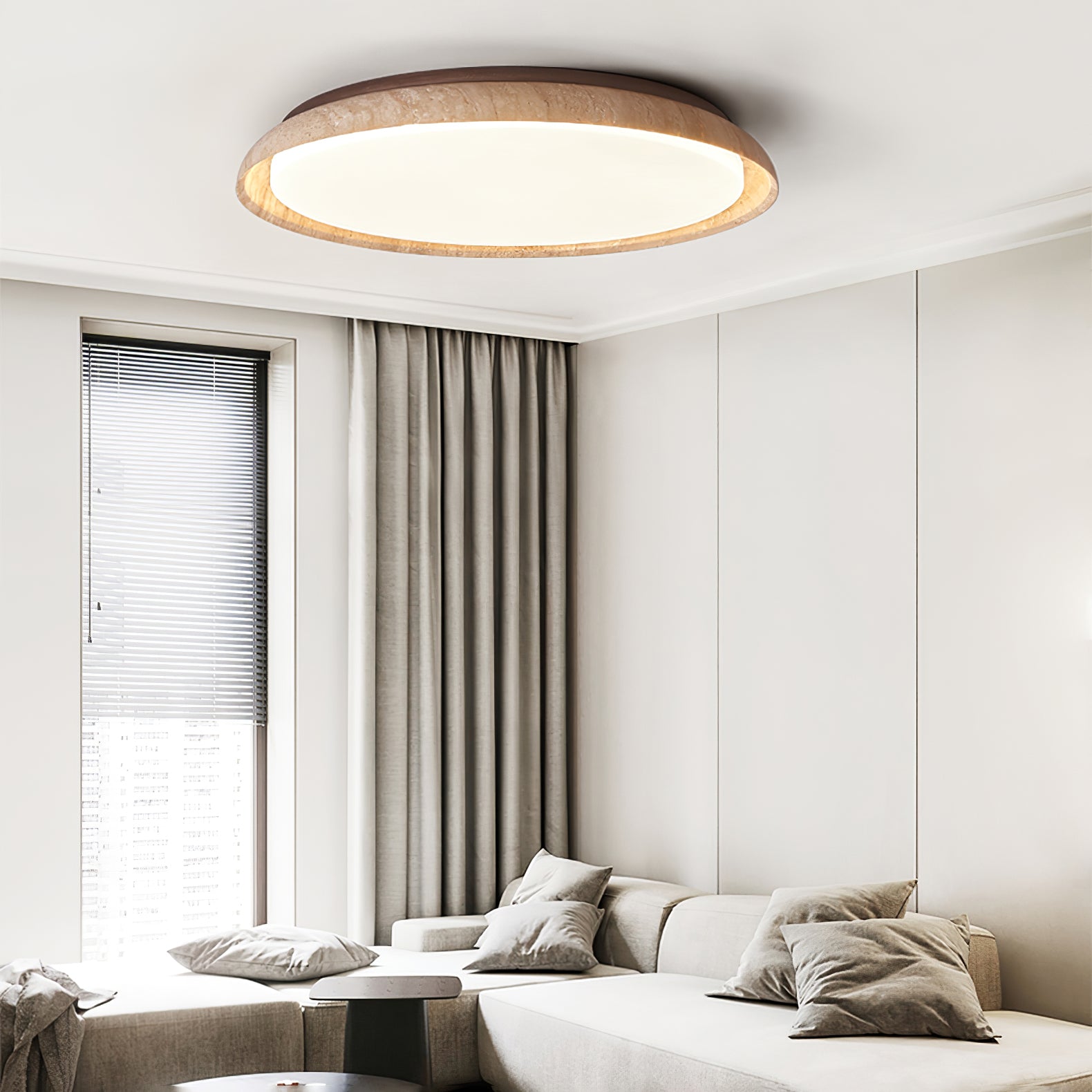 Eveno Ring-Rim Travertine Ceiling Light-Neutral Decor