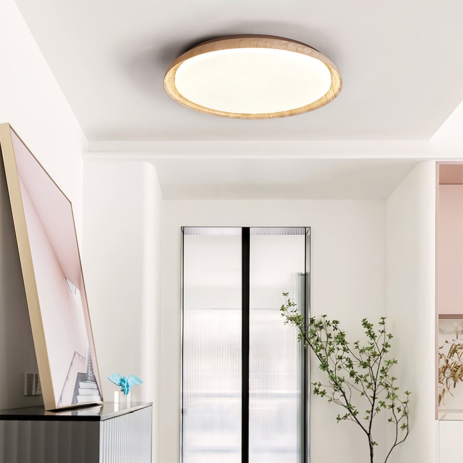 Tixel Ring-Rim Travertine Ceiling Light-Neutral Decor