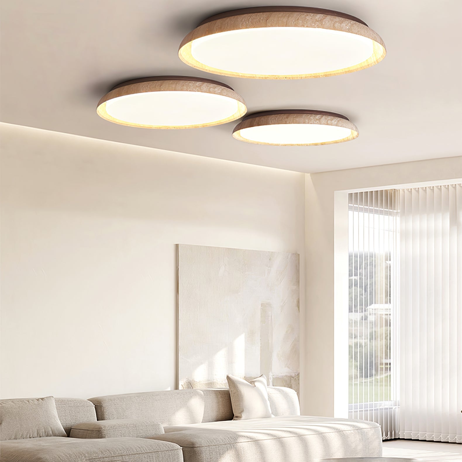 Eveno Ring-Rim Travertine Ceiling Light-Neutral Decor