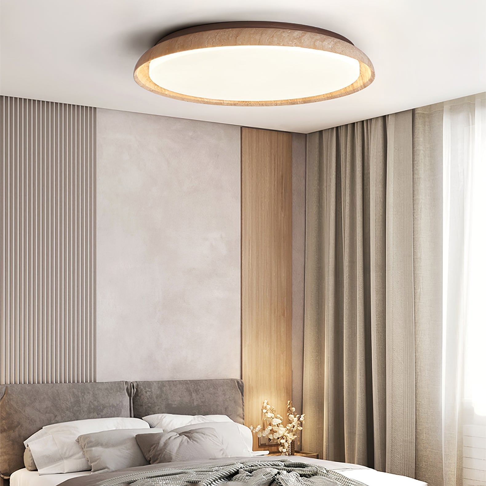 Eveno Ring-Rim Travertine Ceiling Light-Neutral Decor