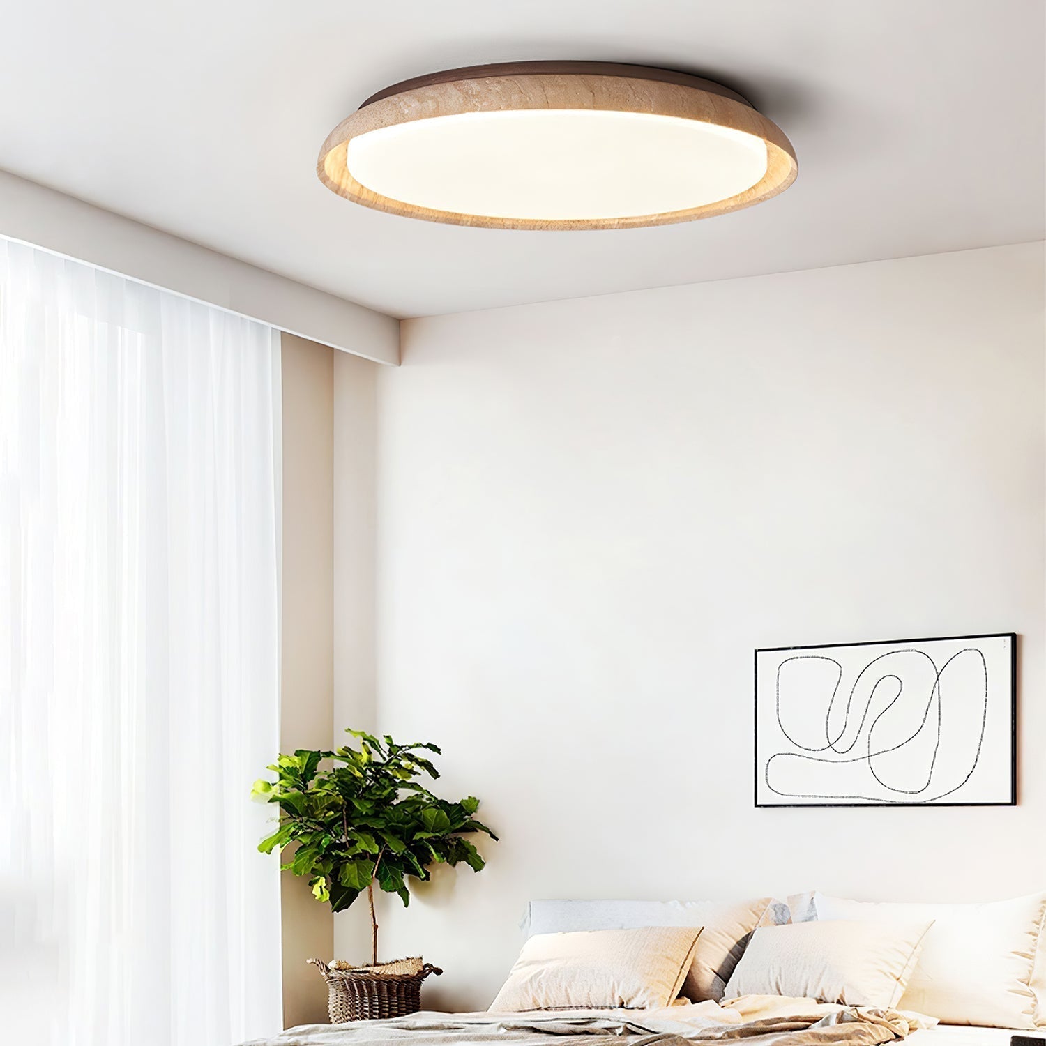 Tixel Ring-Rim Travertine Ceiling Light-Neutral Decor